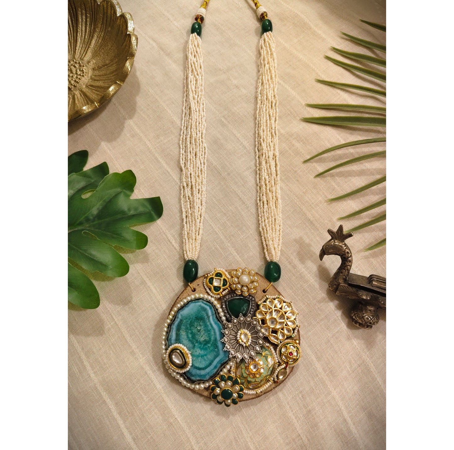 Beautiful Designer Wooden Fusion Pendant Long Necklace