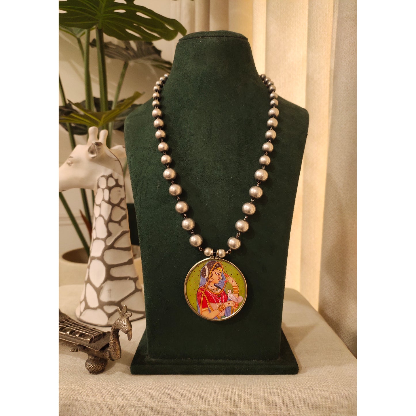 Beautiful Designer Painting Pendant With Ball Chain Necklace