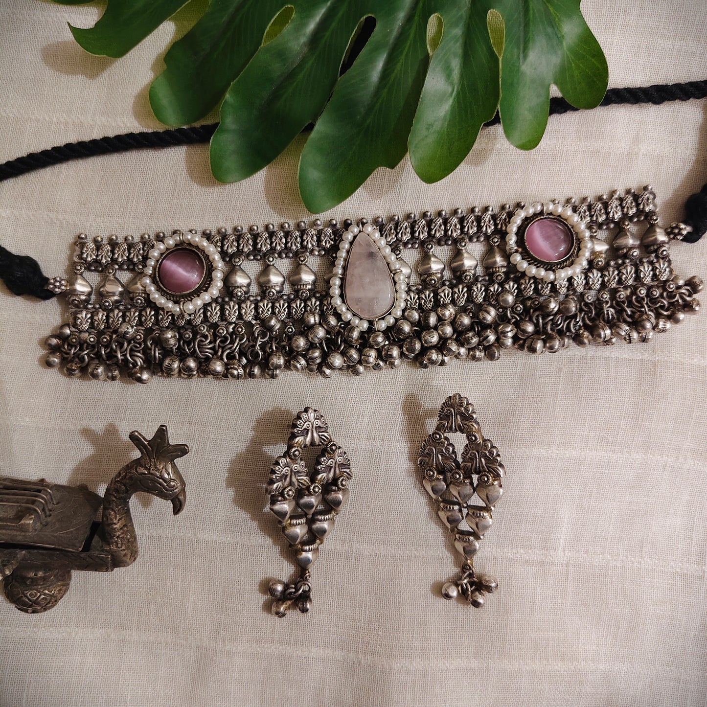 Beautiful Designer Stone Embedded Choker With Earrings