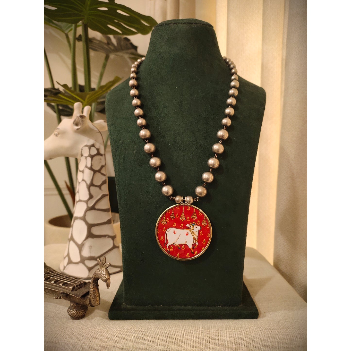 Beautiful Designer Painting Pendant With Ball Chain Necklace