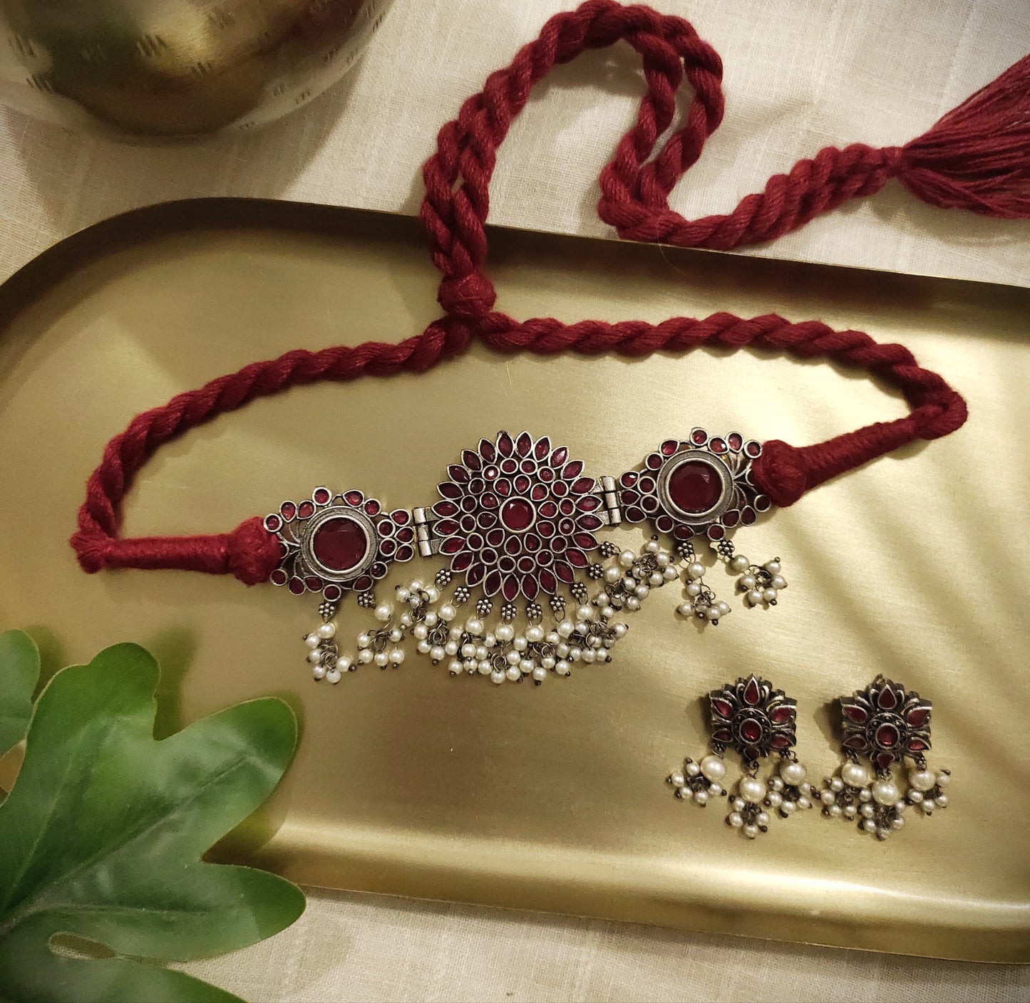 Beautiful Designer Stone Embedded Choker With Earrings