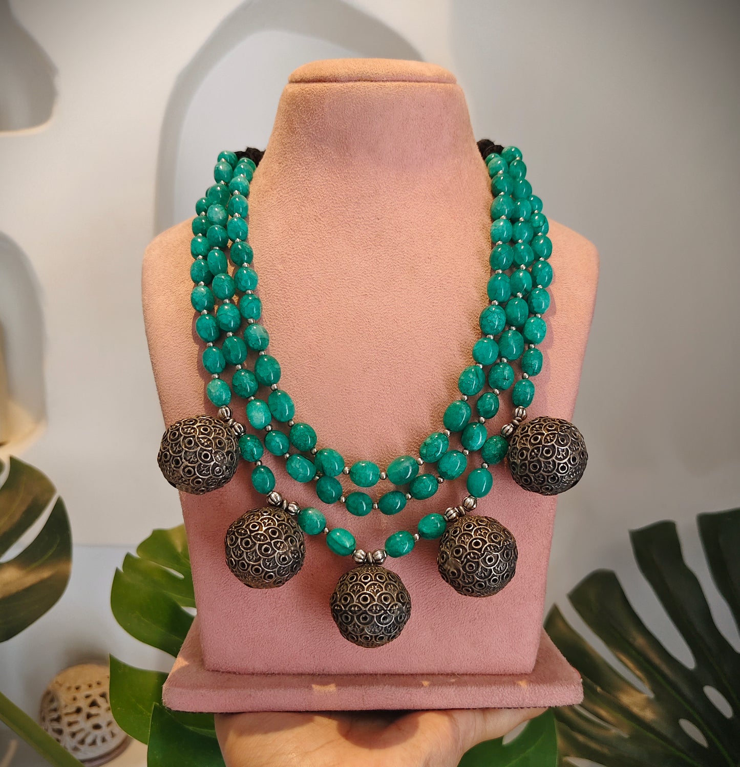 Beautiful Designer Beaded Layered Necklace With Ball Hangings
