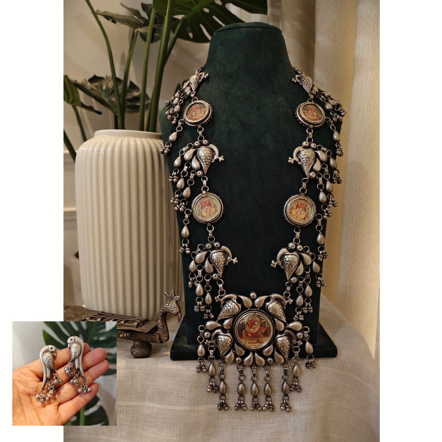 Beautiful Designer Painting Peacock Necklace With Earrings