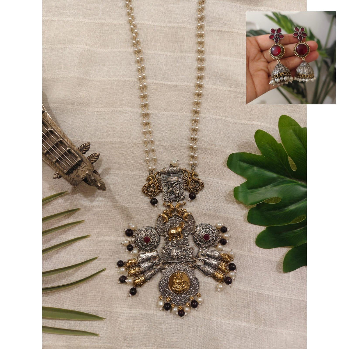 Beautiful Designer Dual Tone Pendant Necklace With Earrings (earrings can be different)