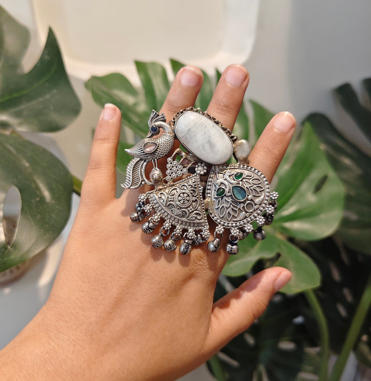 Beautiful Designer Fusion Stone Embedded Adjustable Ring