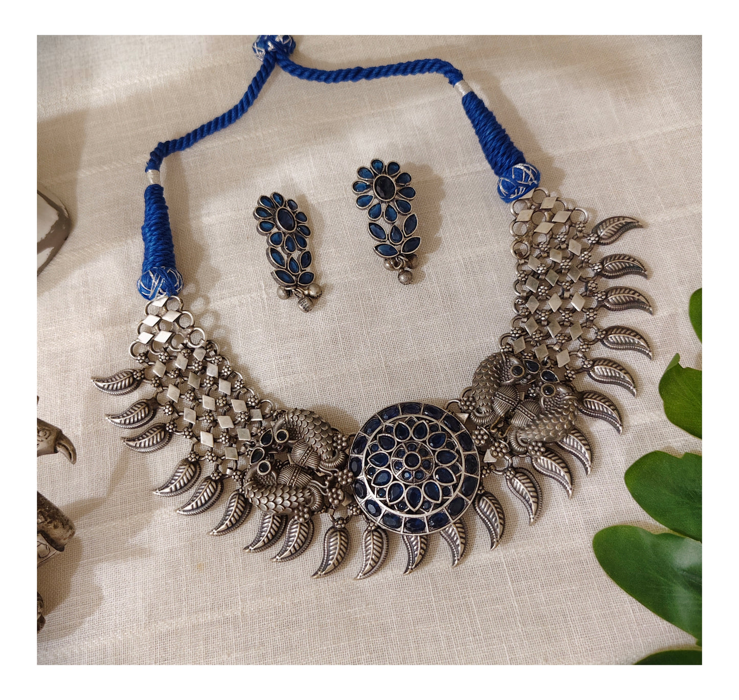 Beautiful Designer Stone Embedded Jaal Neckpiece With Earrings
