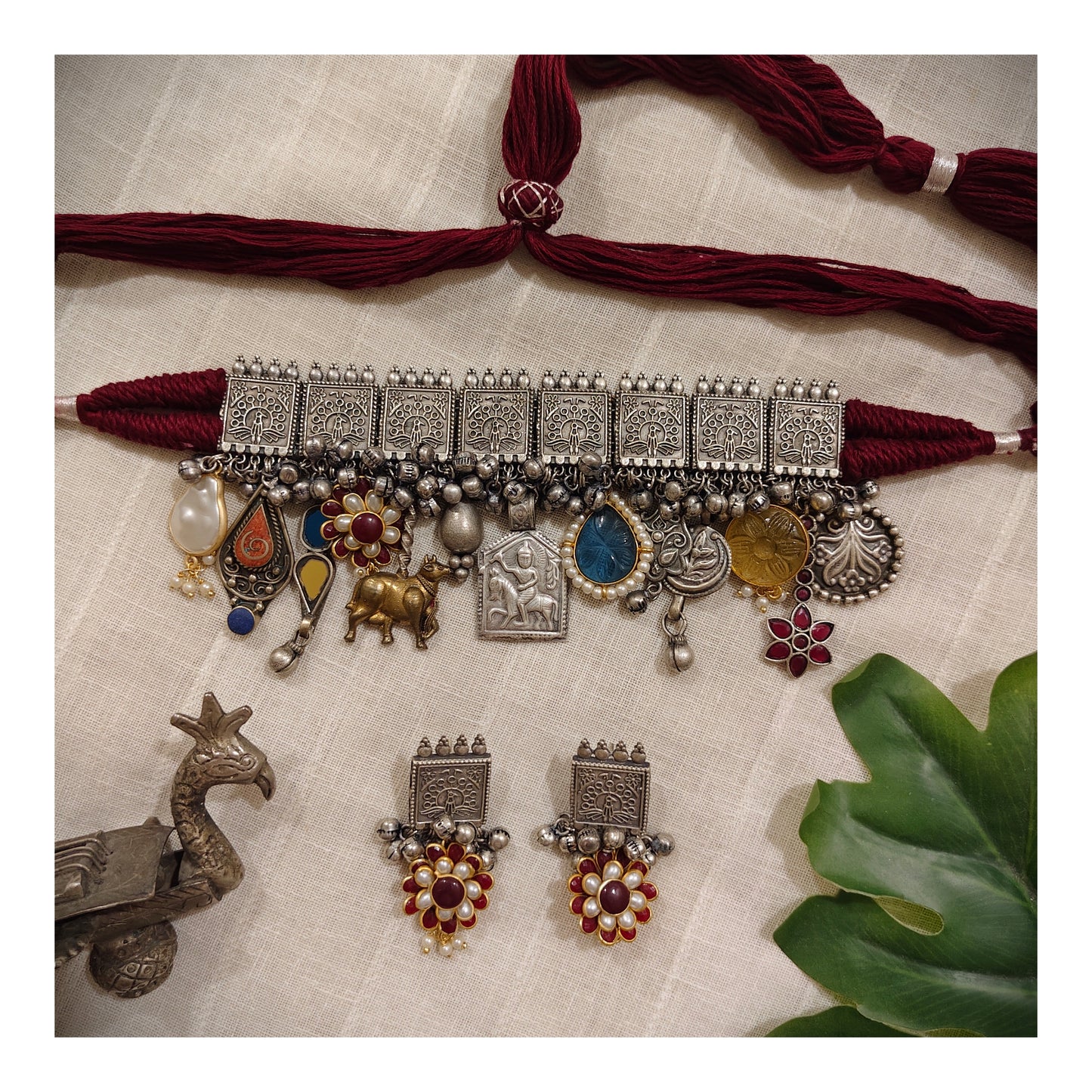 Beautiful Designer Choker With Charms Mix Latkan & Earrings