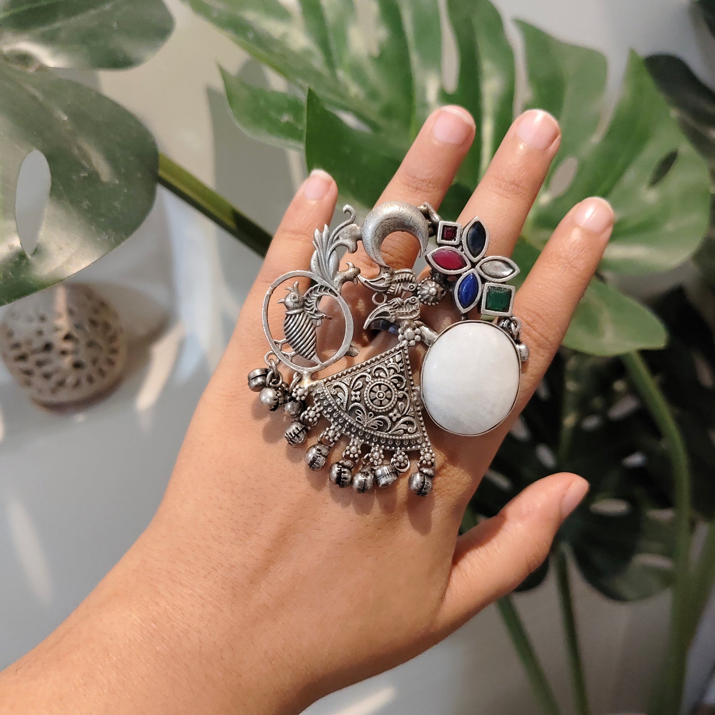 Beautiful Designer Fusion Stone Embedded Adjustable Ring