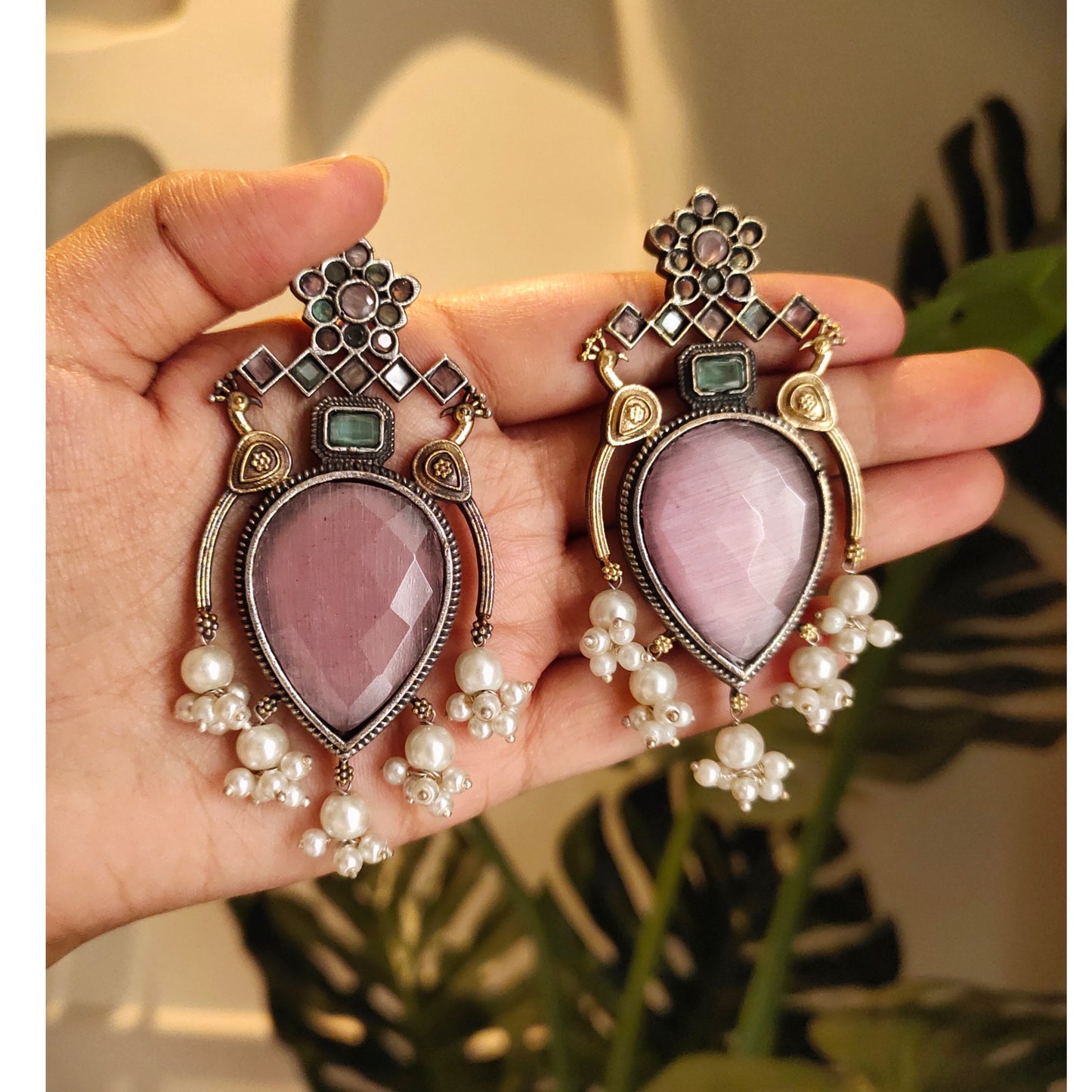 Beautiful Designer Stone Embedded Peacock Earrings