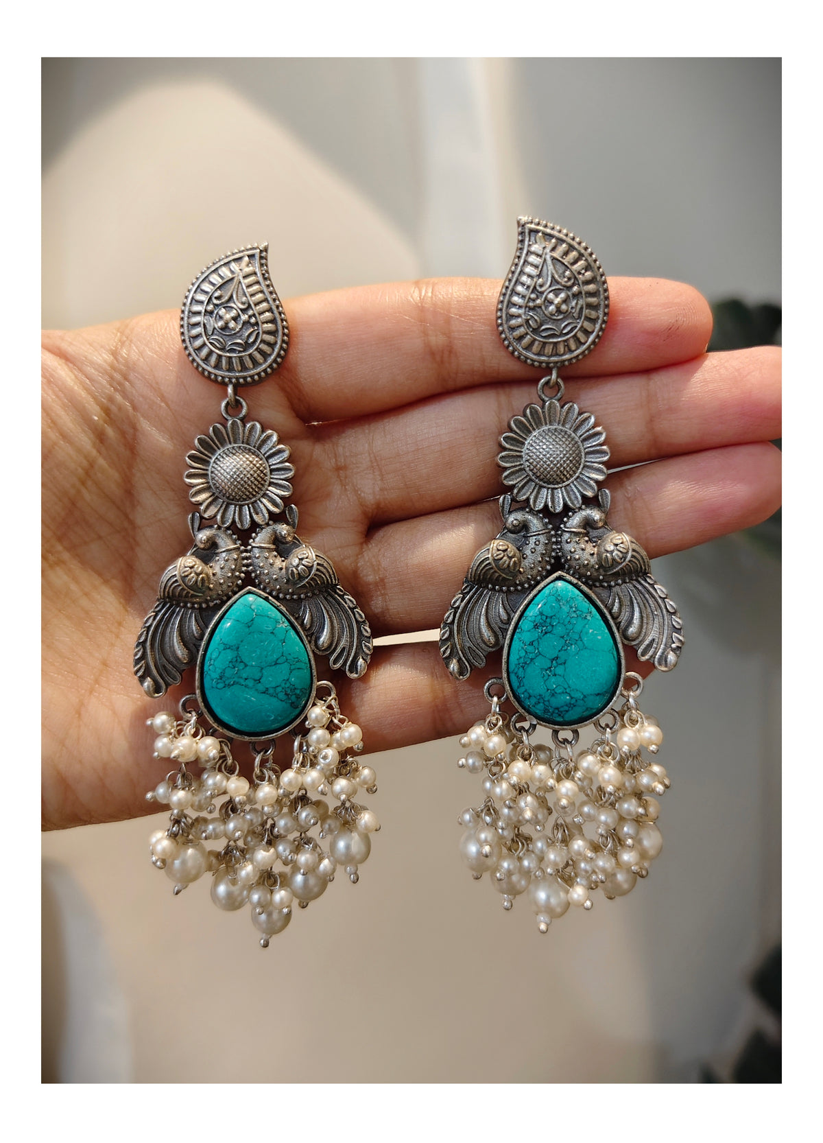 Beautiful Designer Stone Embedded Peacock Long Earrings