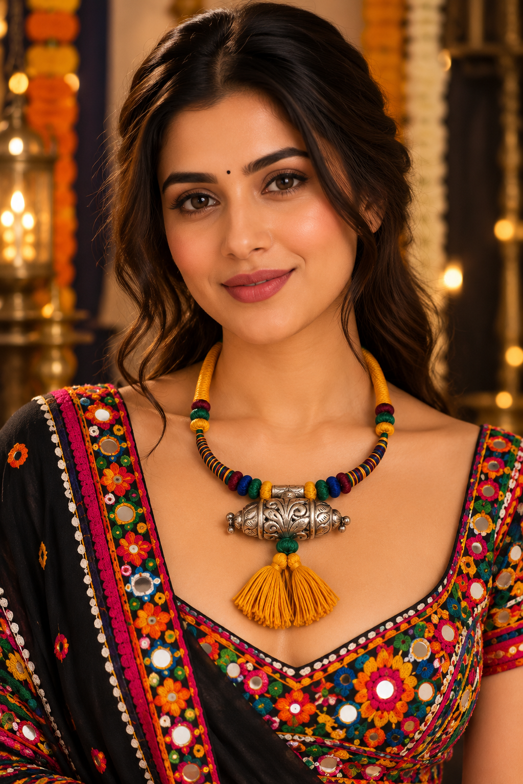 Beautiful Designer Taabeez Pendant Neckpiece With Handmade Colorful Dori