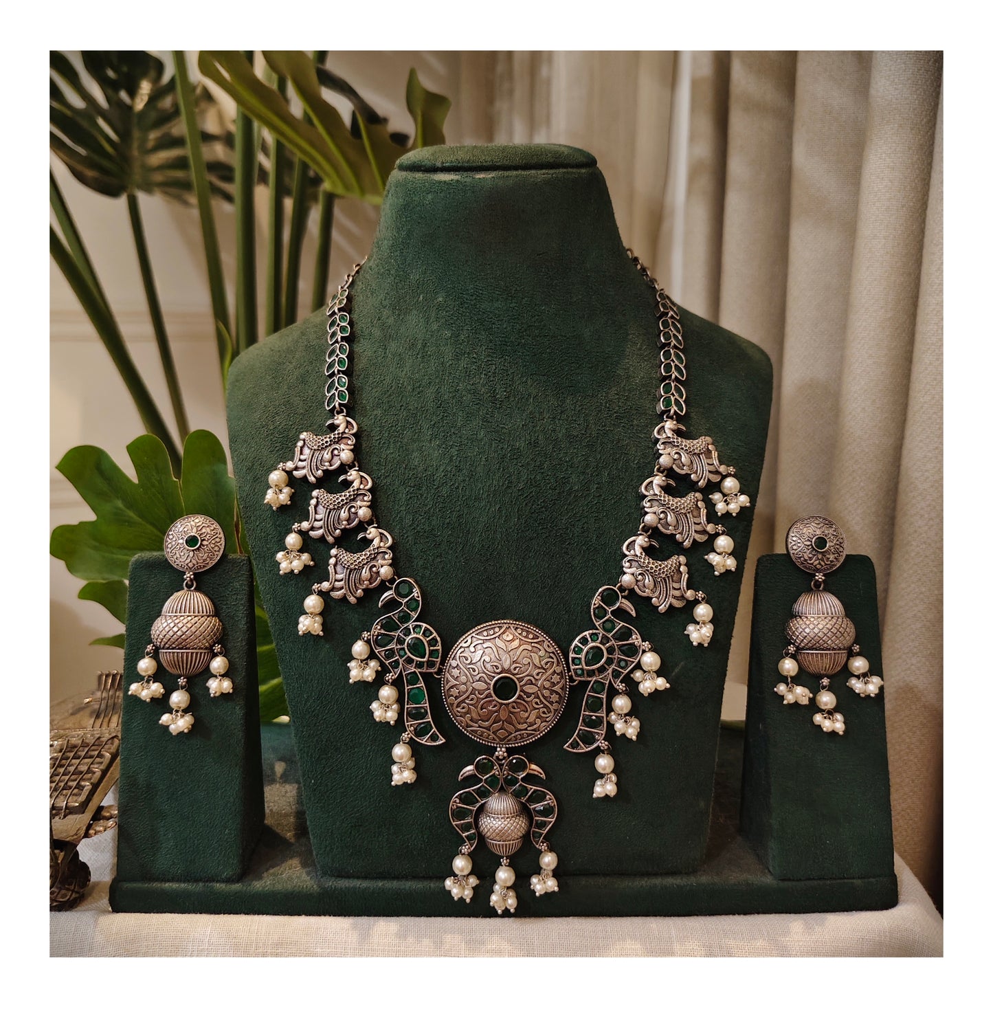 Beautiful Designer Stone Embedded Necklace With Earrings
