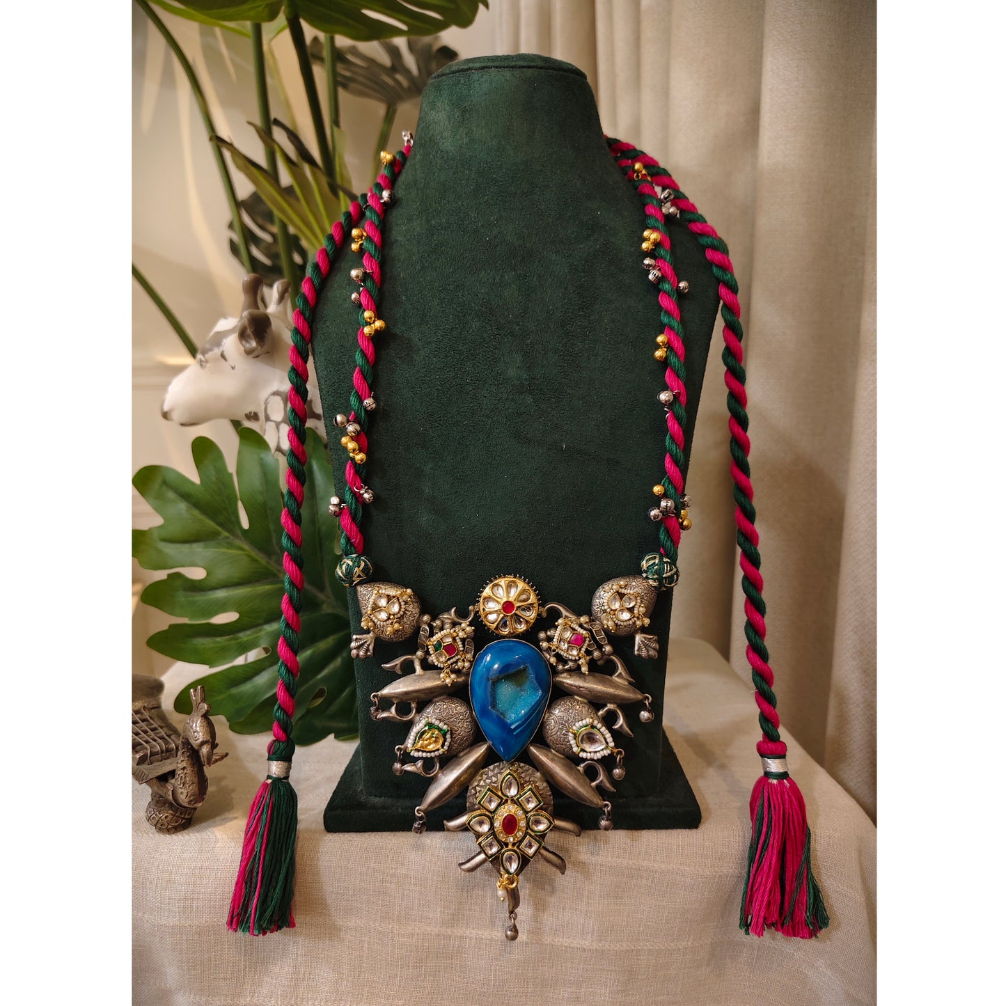 Beautiful Designer Fusion Pendant With Kundan Detailing Long Necklace