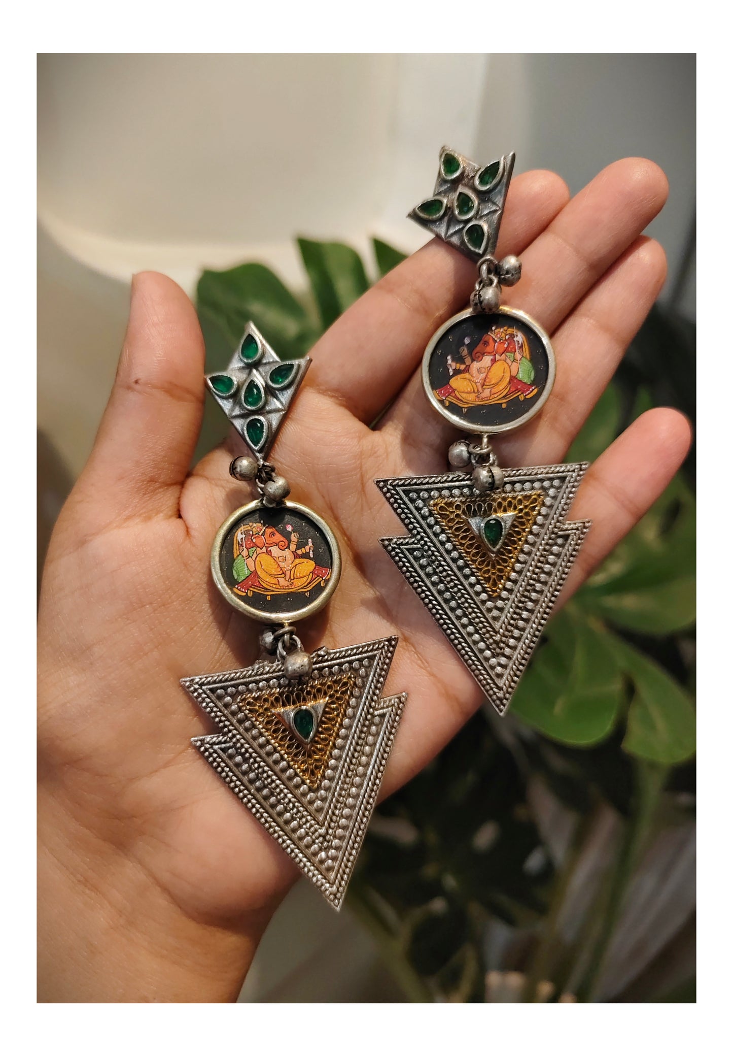 Beautiful Designer Painting Dual Tone Long Earrings