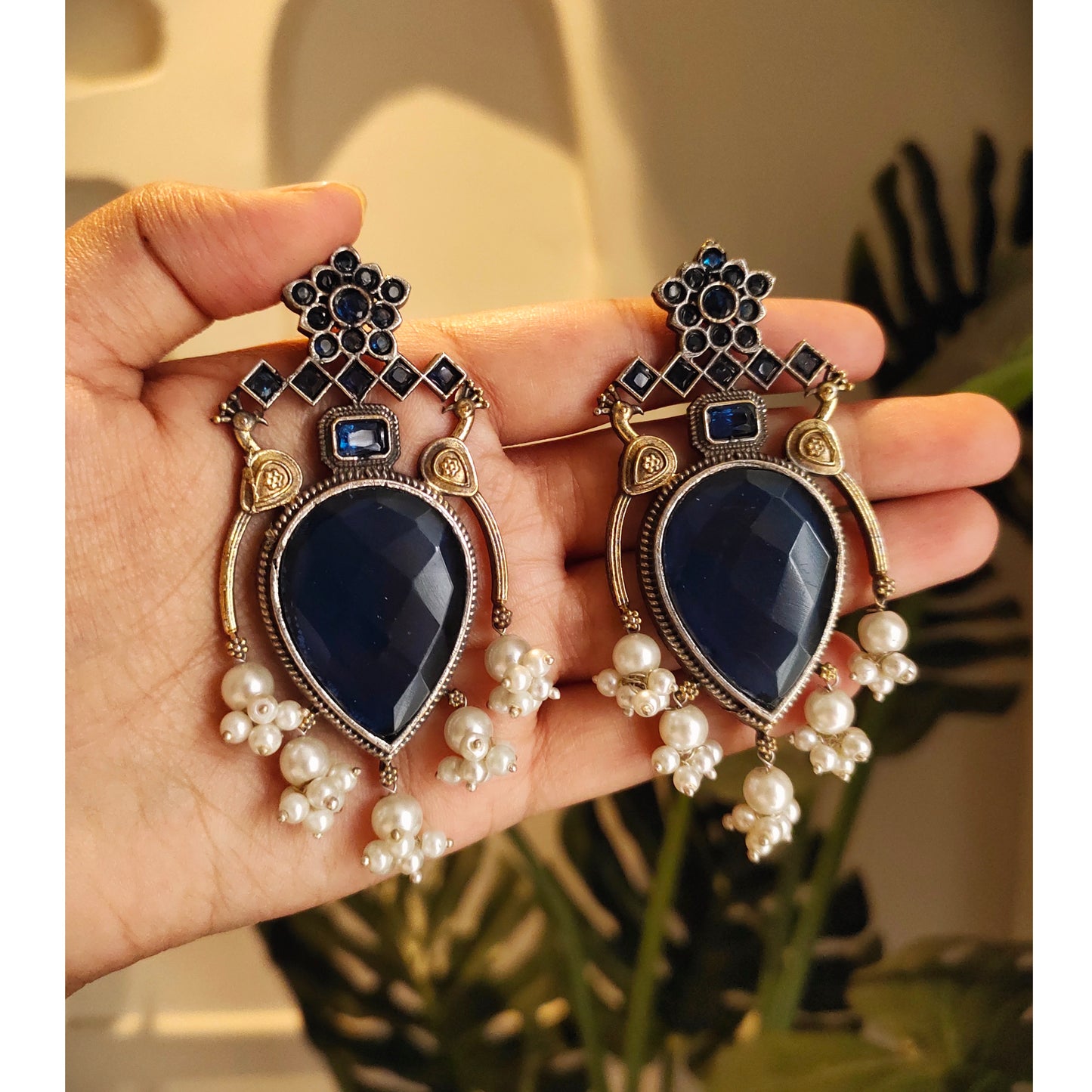 Beautiful Designer Stone Embedded Peacock Earrings