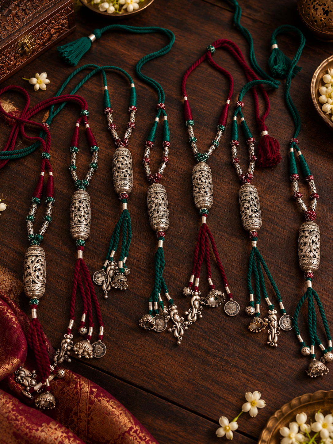 Beautiful Designer Taabeez Tie Necklace With Charms Mix Hanging (1 green color only necklace)