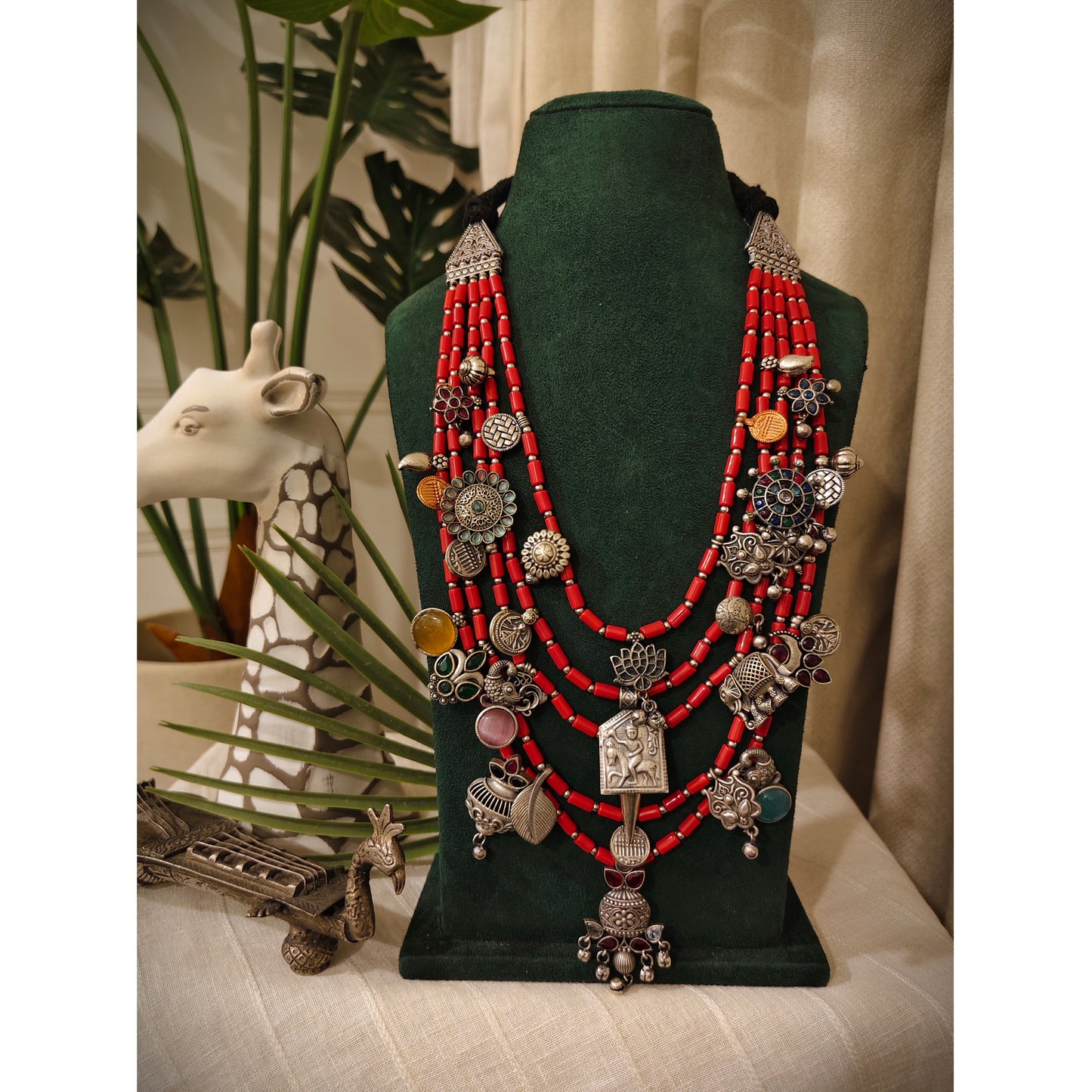 Beautiful Designer Coral Beads With Mix Charms Gypsy Layered Necklace