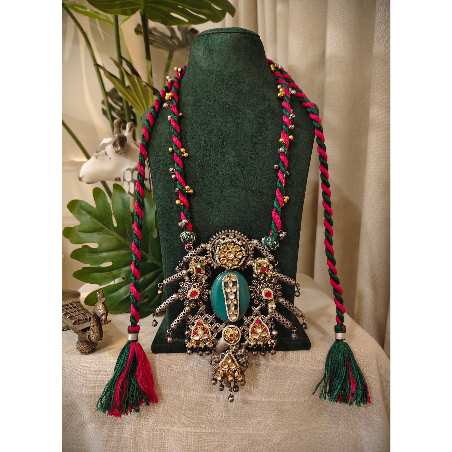 Beautiful Designer Fusion Pendant With Kundan Detailing Long Necklace