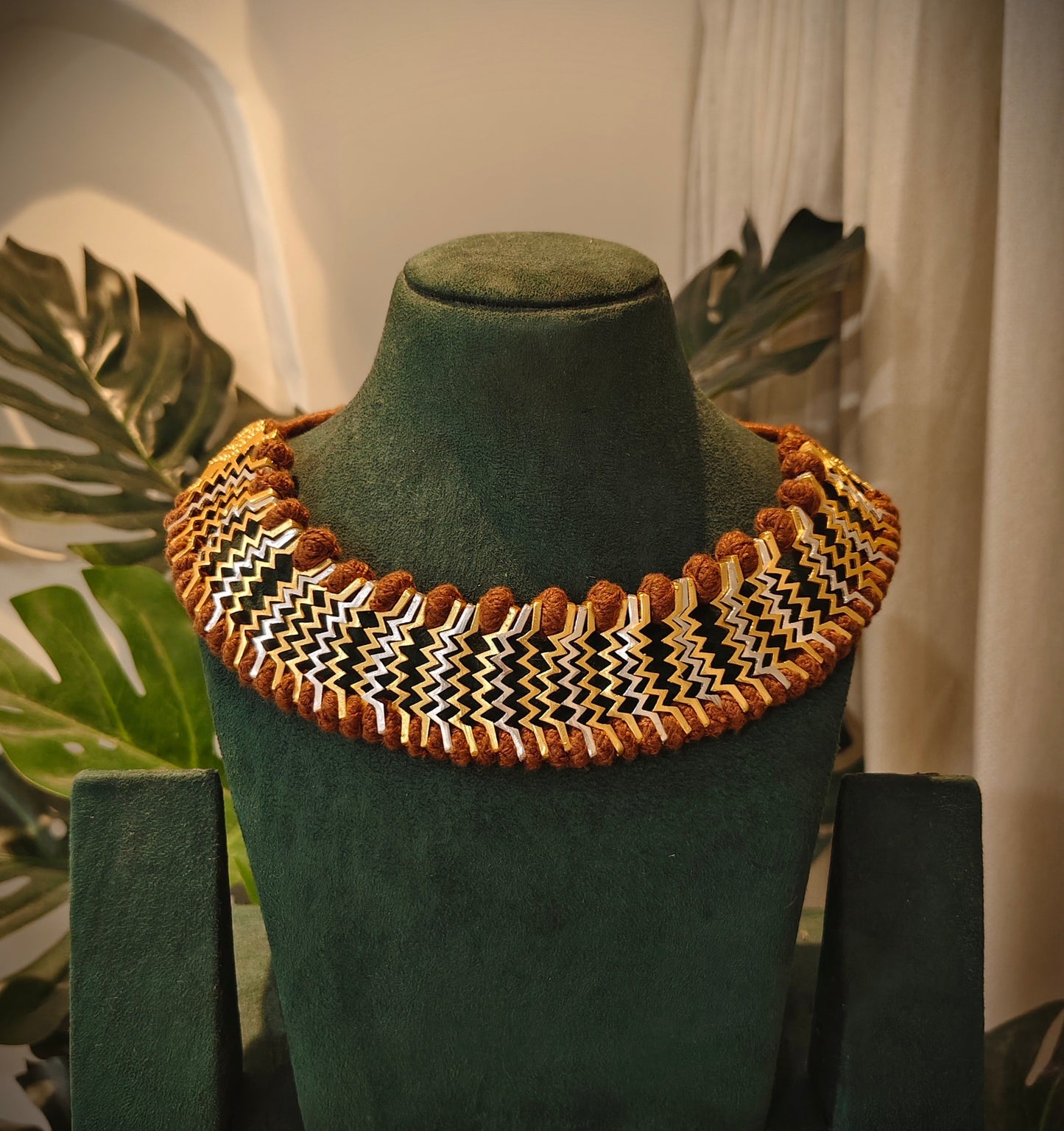 Beautiful Designer Zig Zag Design Neckpiece In Dual Tone