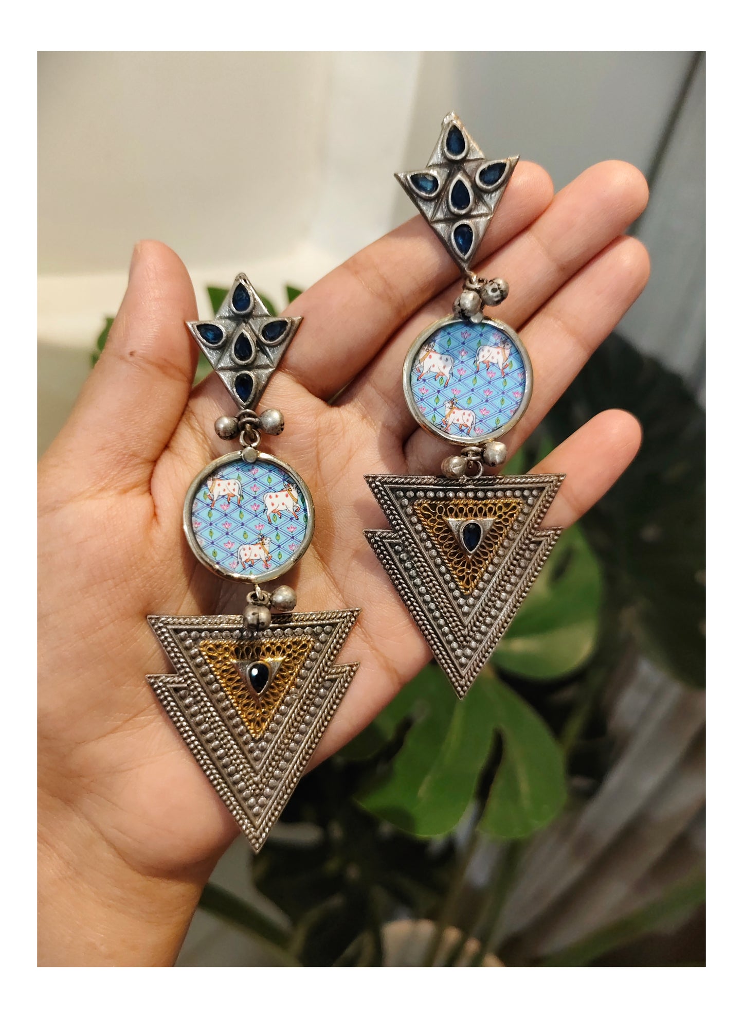 Beautiful Designer Painting Dual Tone Long Earrings