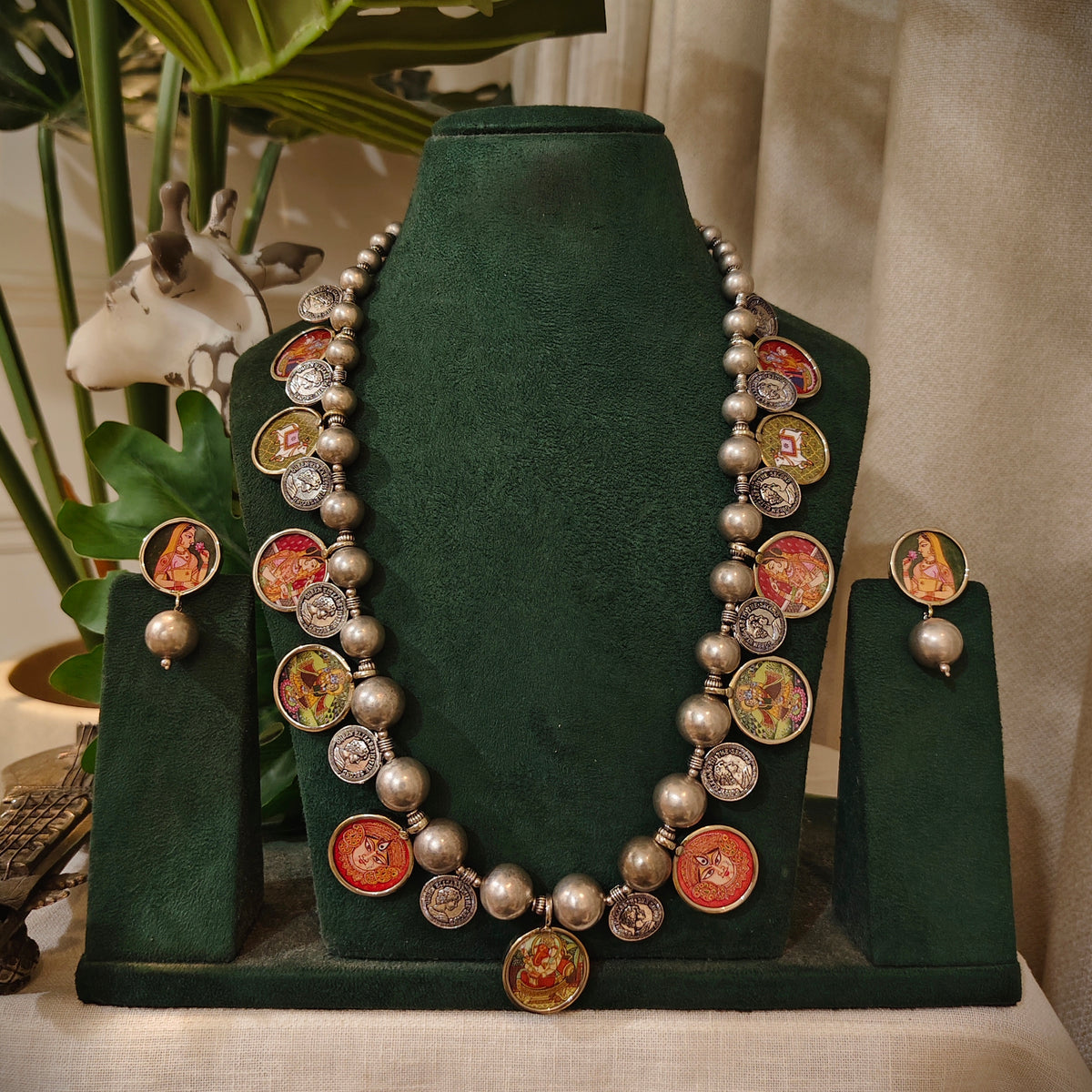 Beautiful Designer Painting Mix Paatri Necklace With Earrings