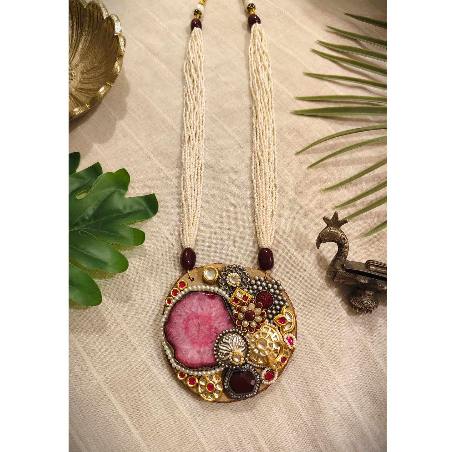 Beautiful Designer Wooden Fusion Pendant Long Necklace
