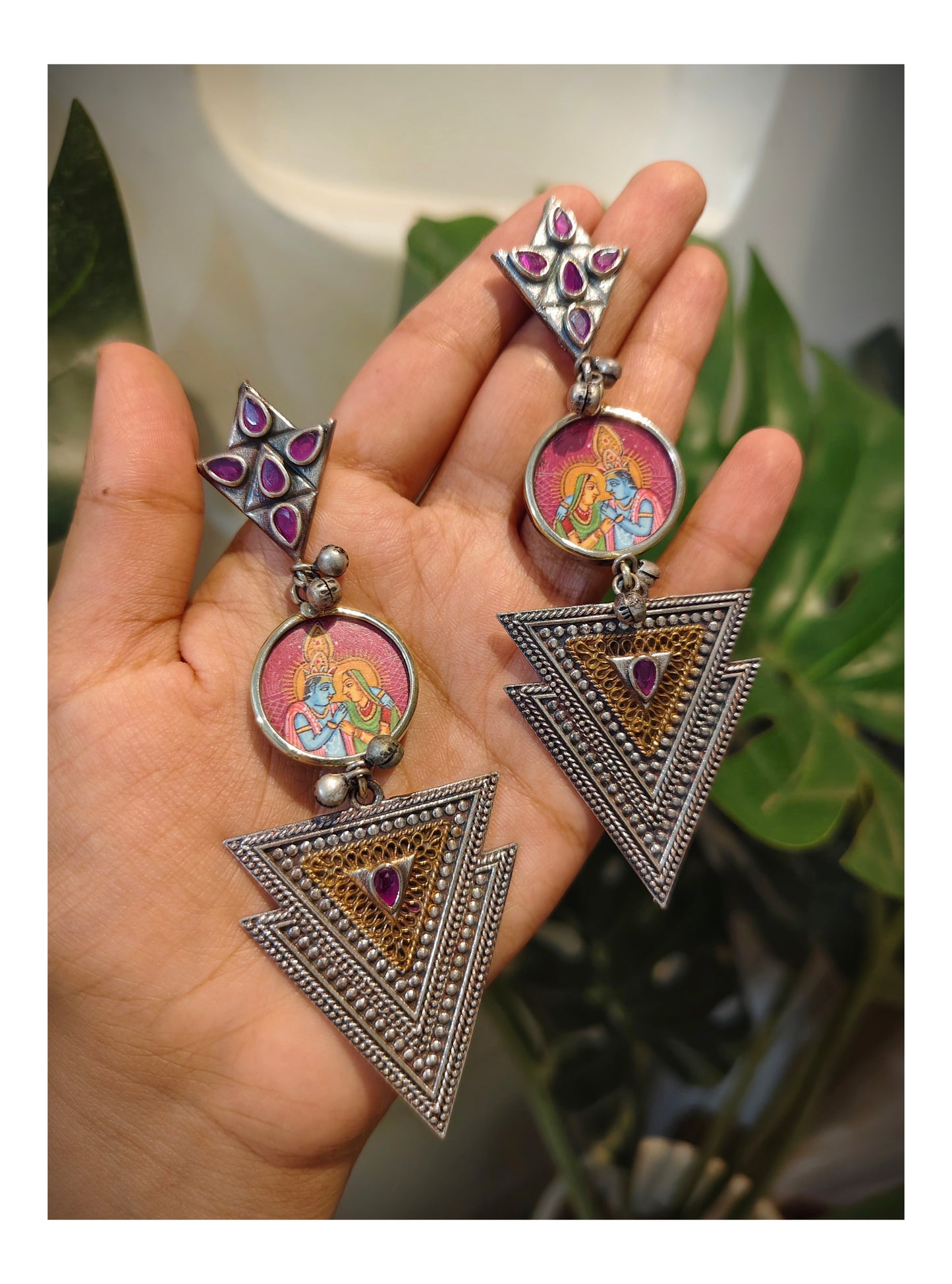 Beautiful Designer Painting Dual Tone Long Earrings
