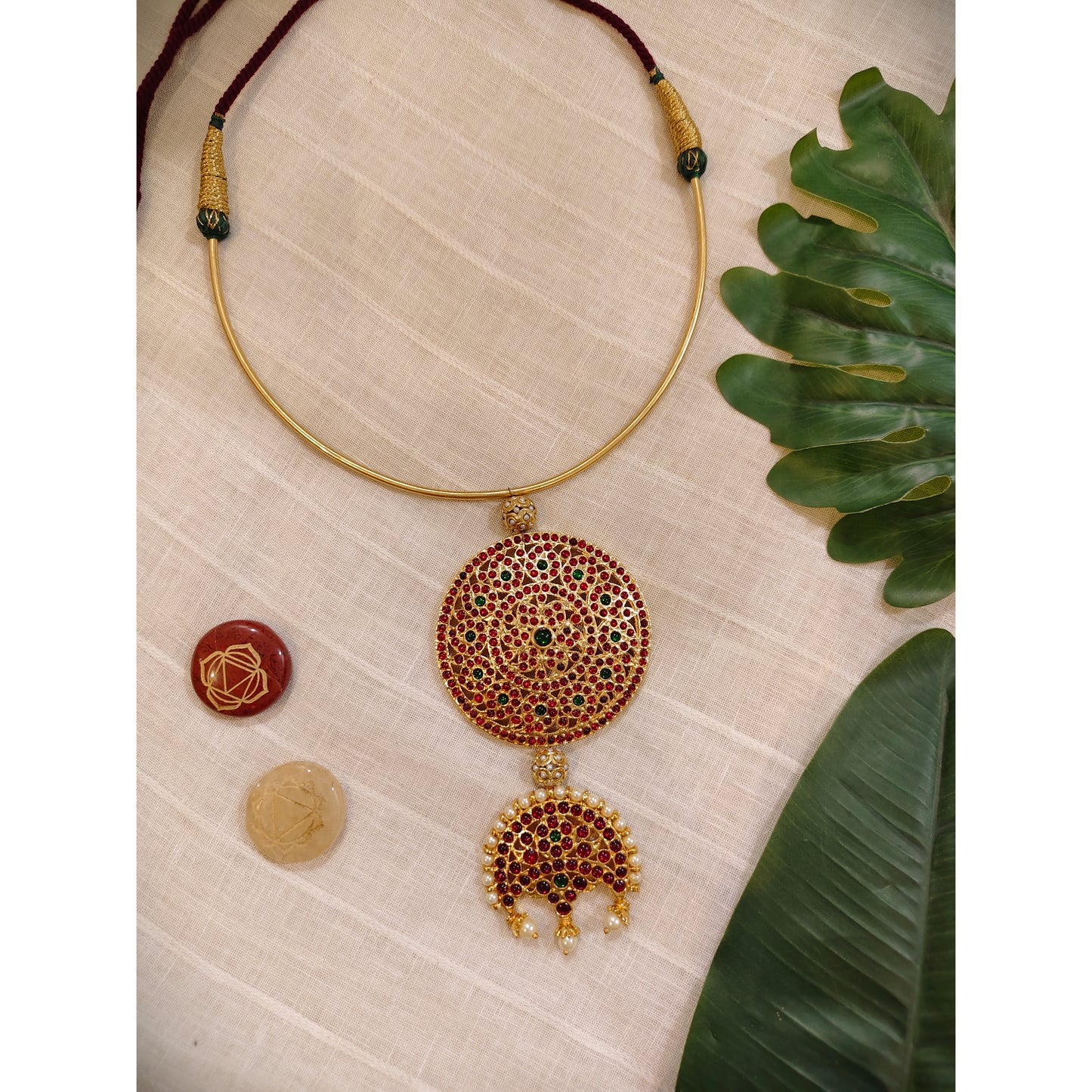 Beautiful Designer Rakodi Pendant Hasli Style Golden Necklace