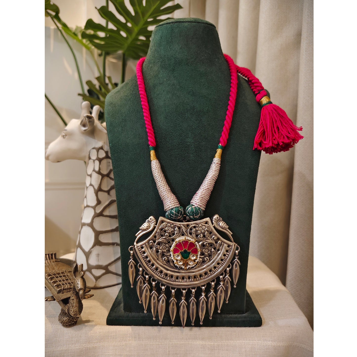 Beautiful Designer Chitai Work Pendant With Handmade Adjustable Dori