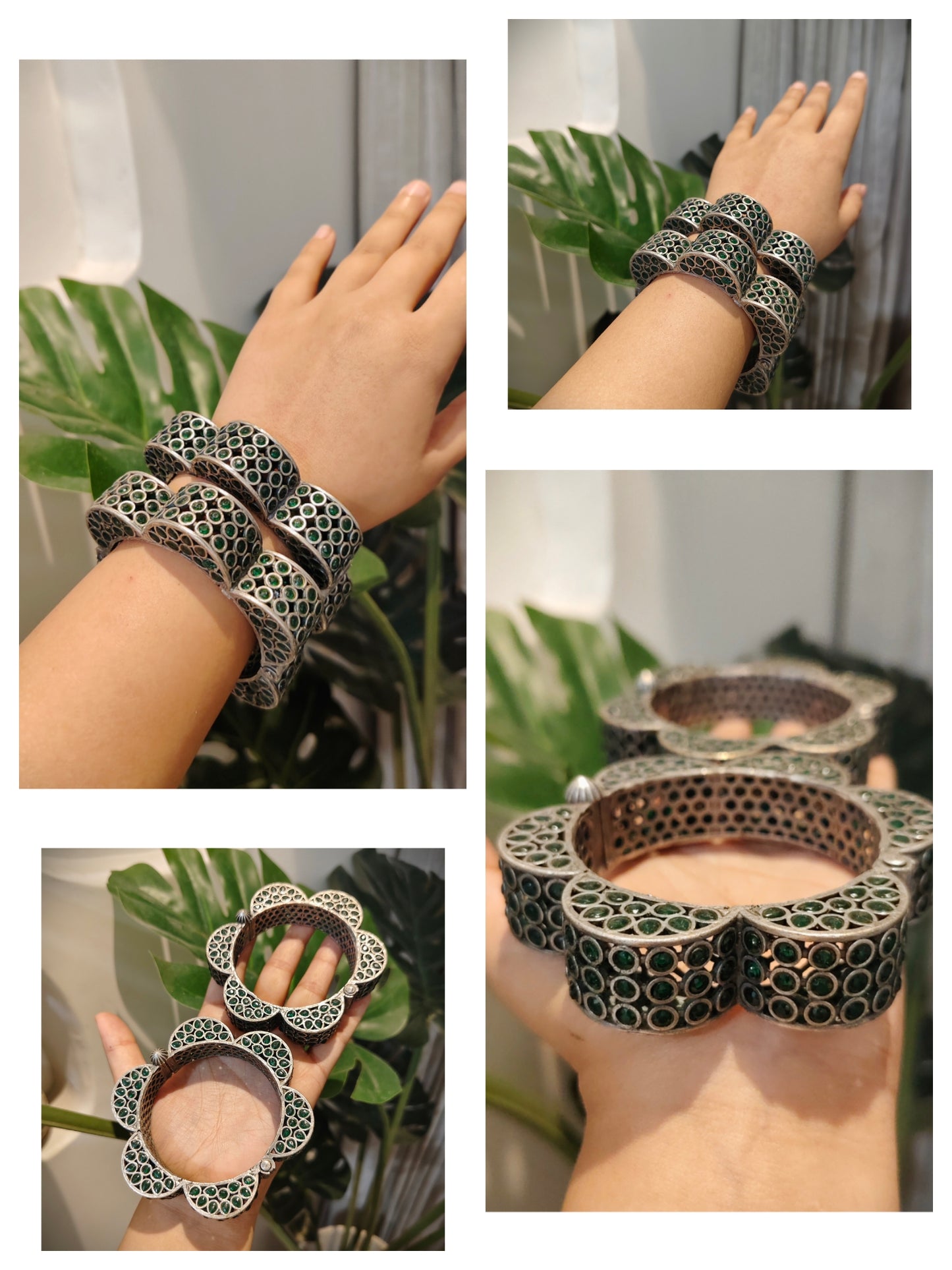 Beautiful Designer Stone Embedded Flower Openable Kada (1 pair)