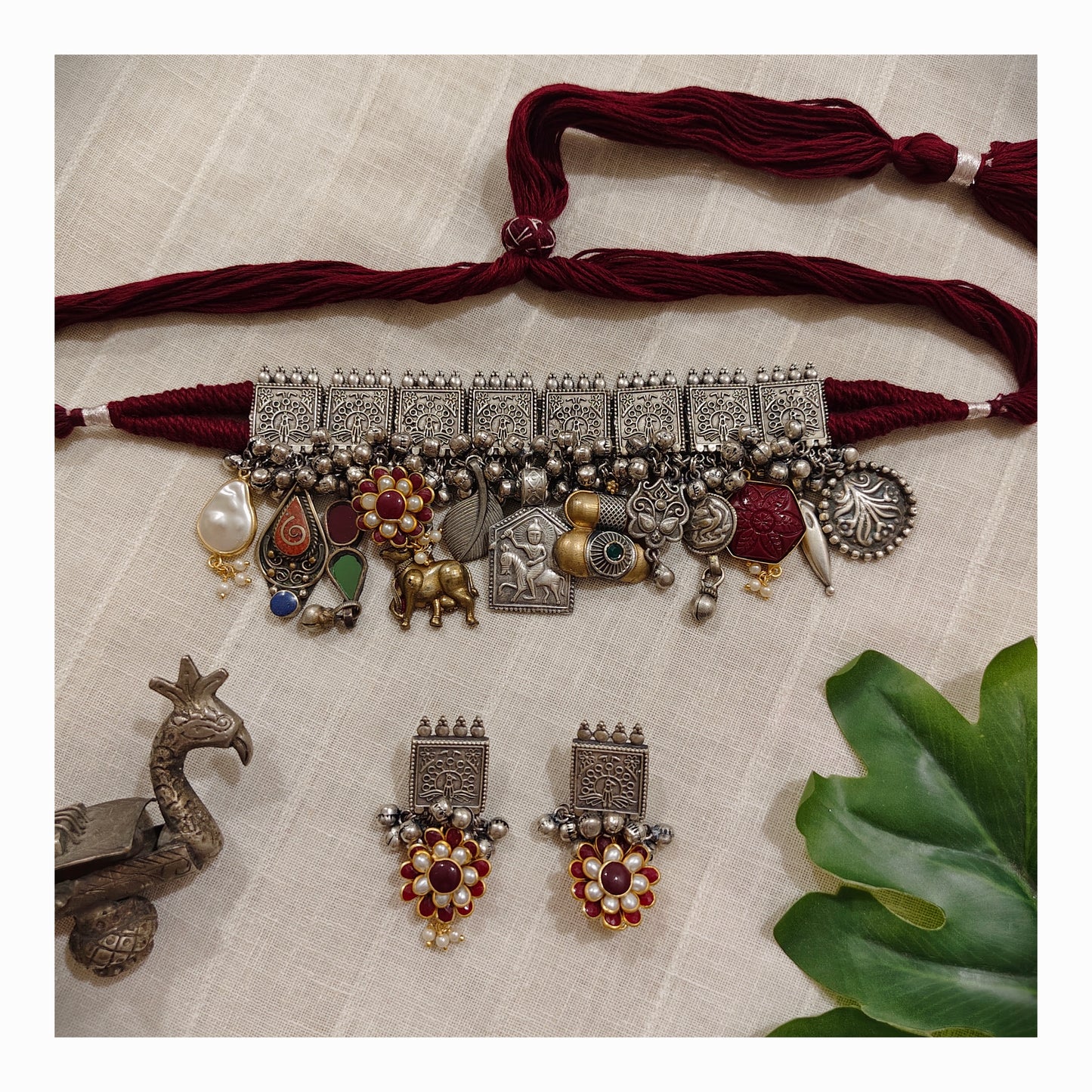 Beautiful Designer Choker With Charms Mix Latkan & Earrings