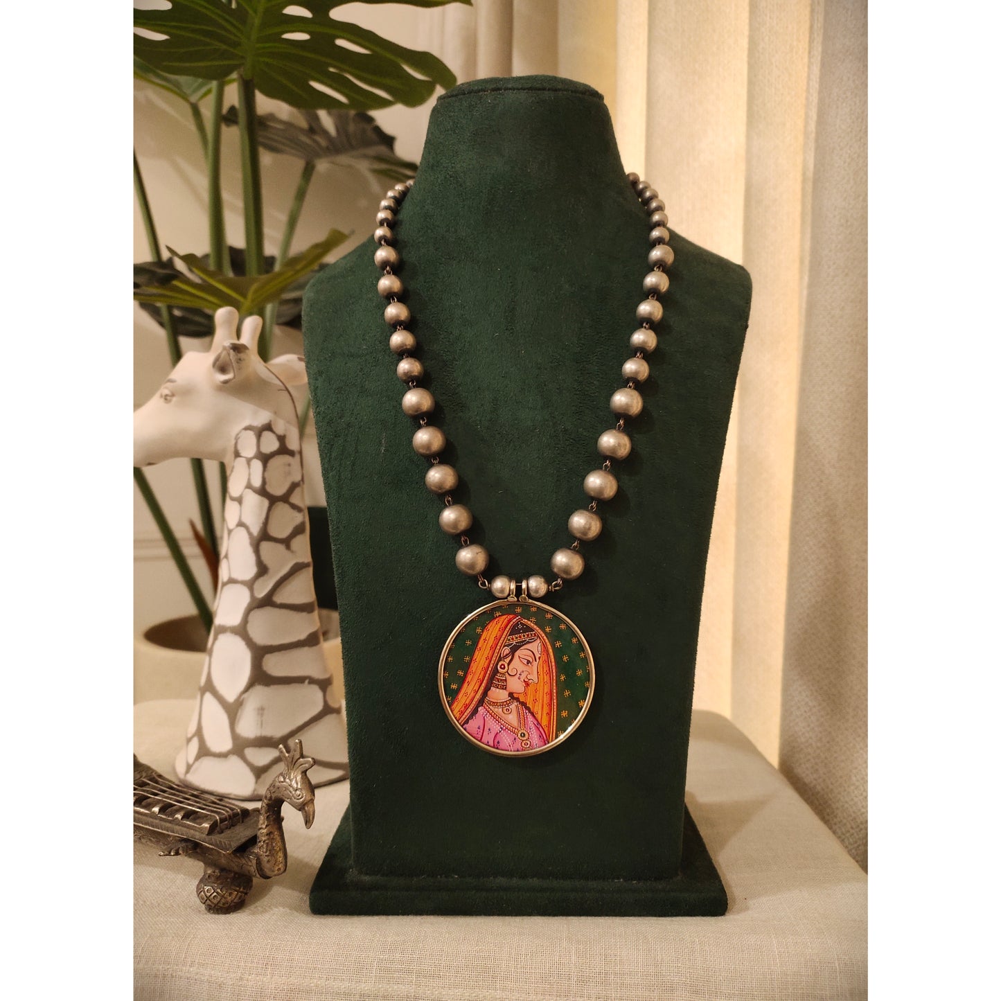 Beautiful Designer Painting Pendant With Ball Chain Necklace