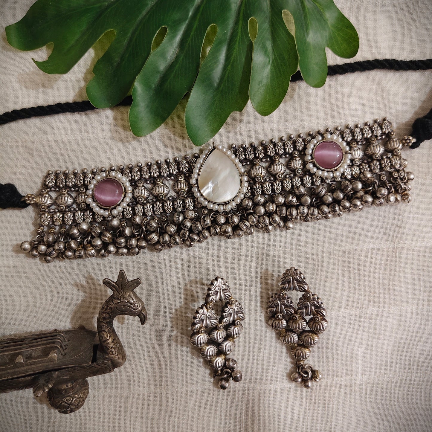 Beautiful Designer Stone Embedded Choker With Earrings