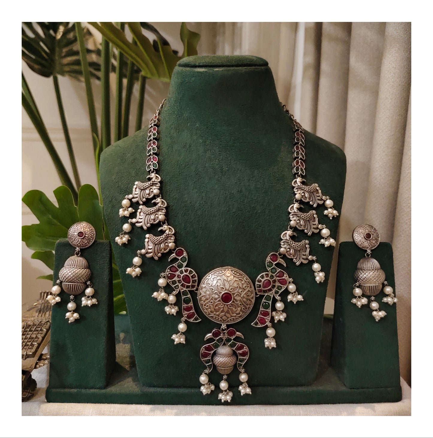 Beautiful Designer Stone Embedded Necklace With Earrings