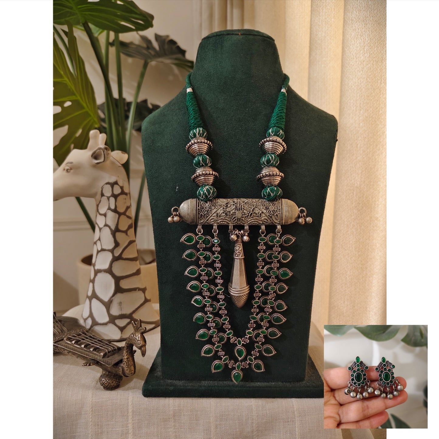 Beautiful Designer Stone Embedded Latkan Taabiz Pendant Necklace With Earrings