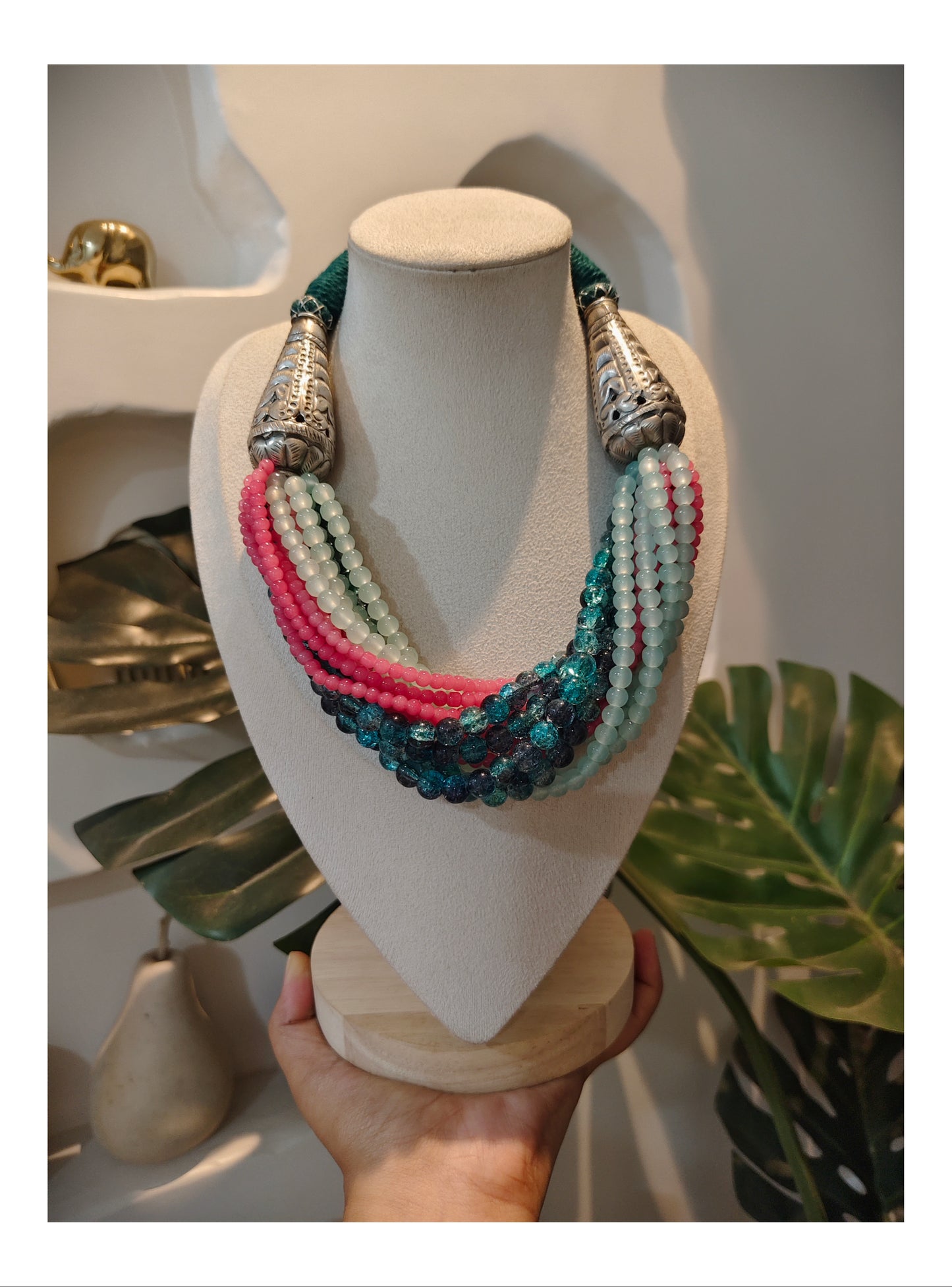 Beautiful Designer Twisted Beads Mix Statement Necklace