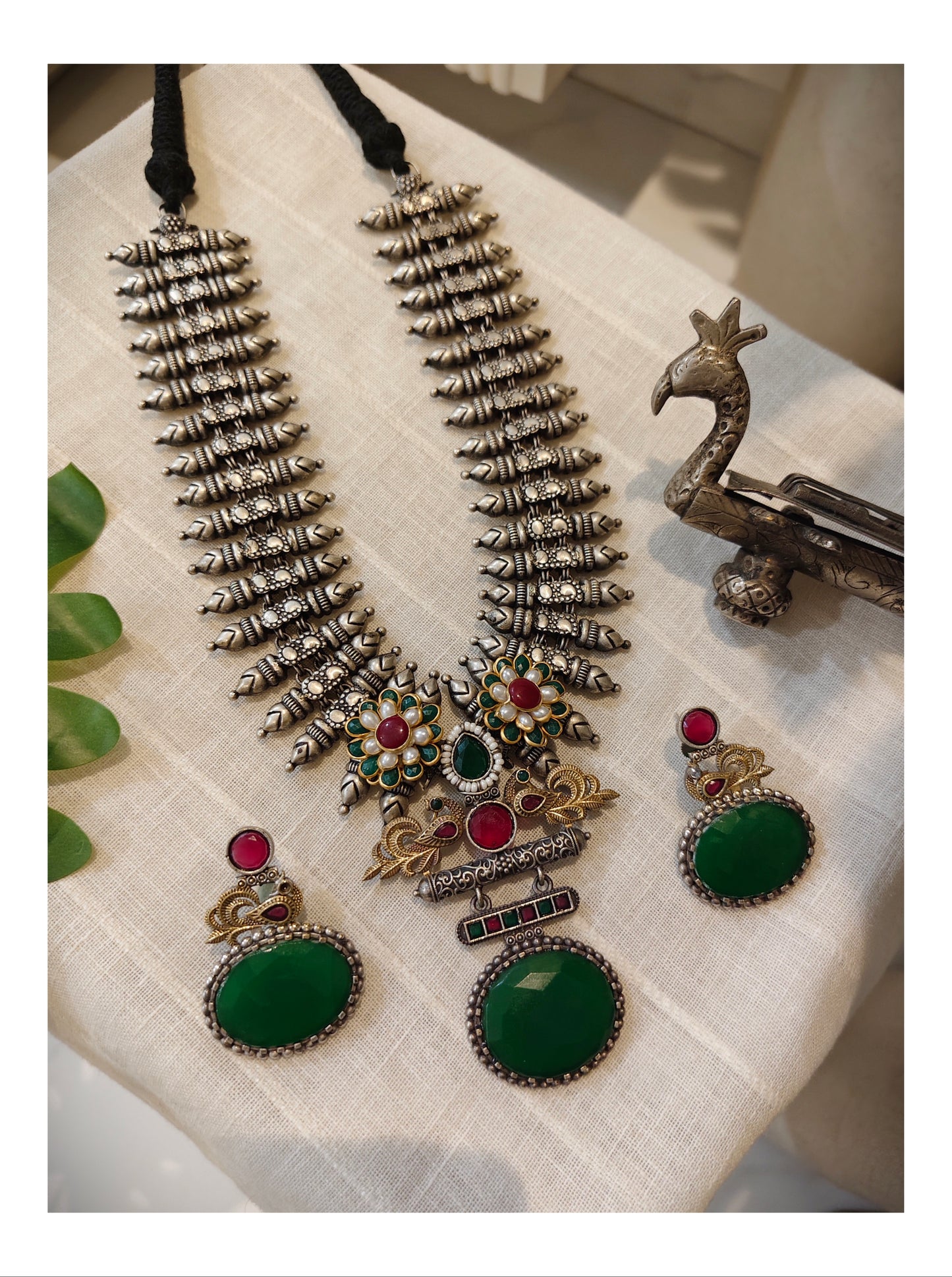 Beautiful Designer Stone Embedded Pendant Necklace With Earrings