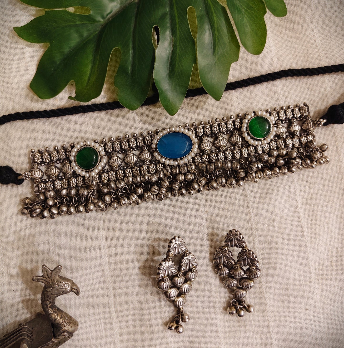 Beautiful Designer Stone Embedded Choker With Earrings
