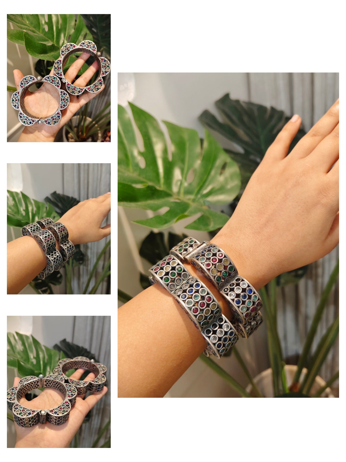 Beautiful Designer Stone Embedded Flower Openable Kada (1 pair)
