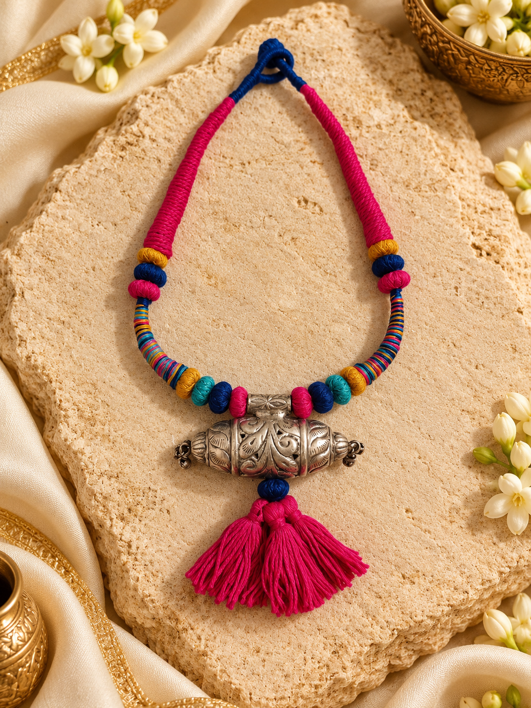 Beautiful Designer Taabeez Pendant Neckpiece With Handmade Colorful Dori