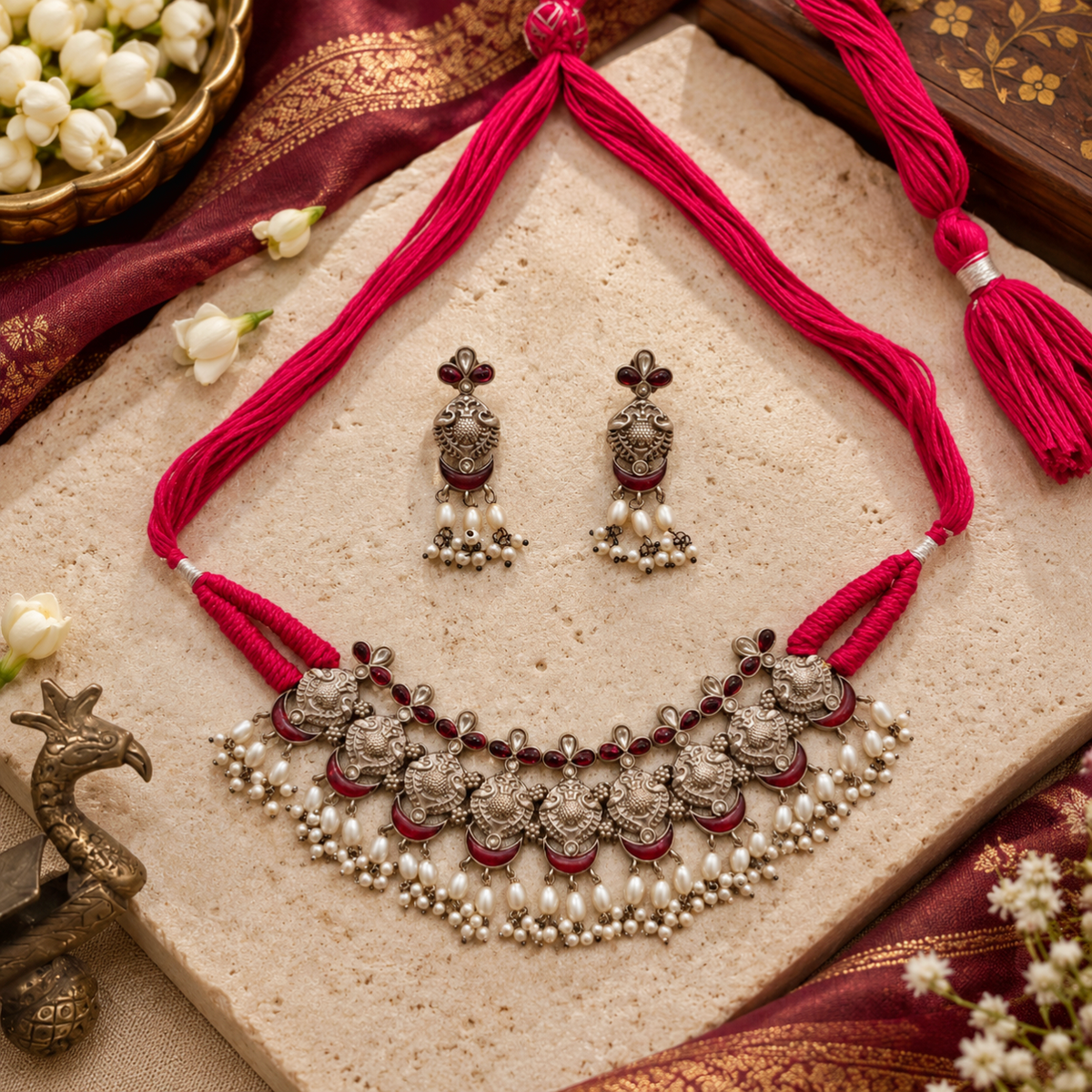 Beautiful Designer Kempstone Detailing Neckpiece With Earrings