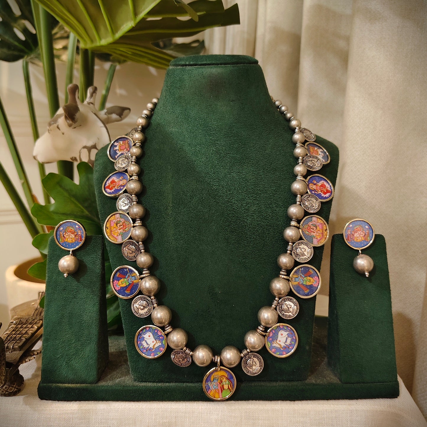 Beautiful Designer Painting Mix Paatri Necklace With Earrings