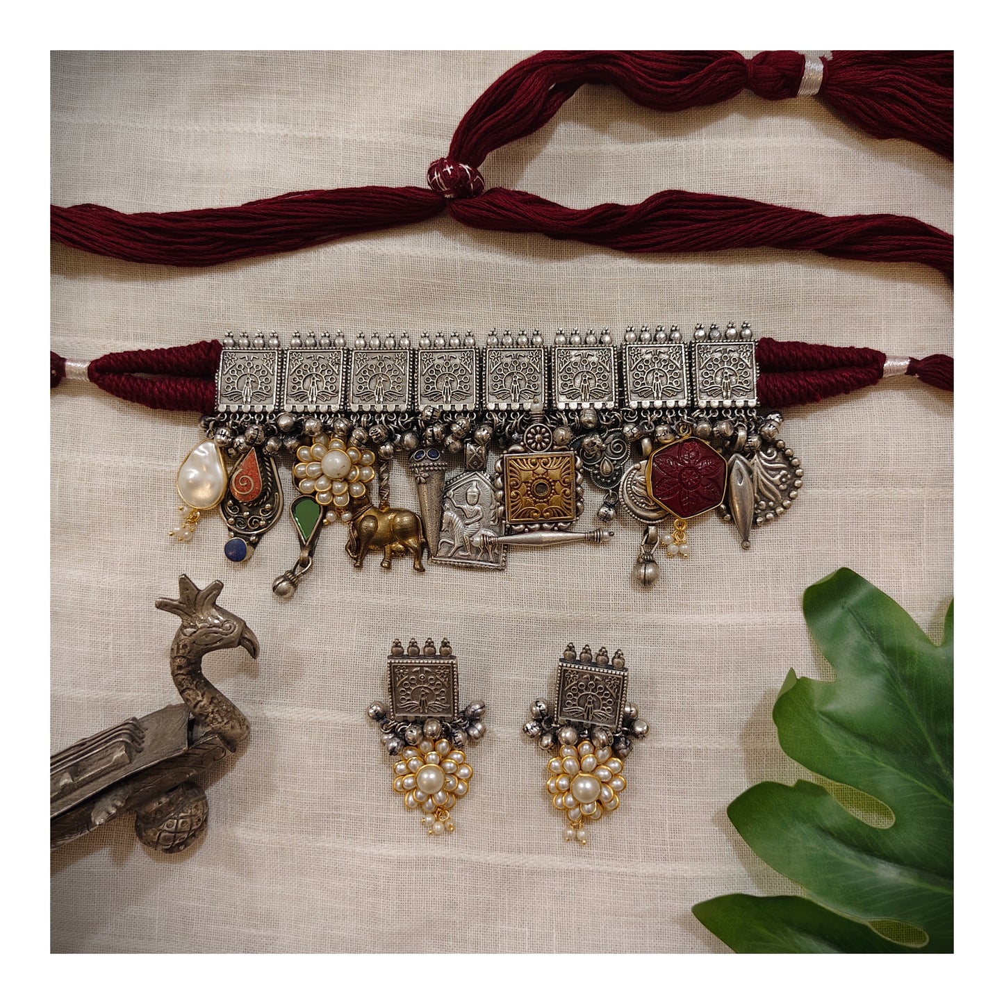 Beautiful Designer Charms Mix Latkan Choker With Earrings