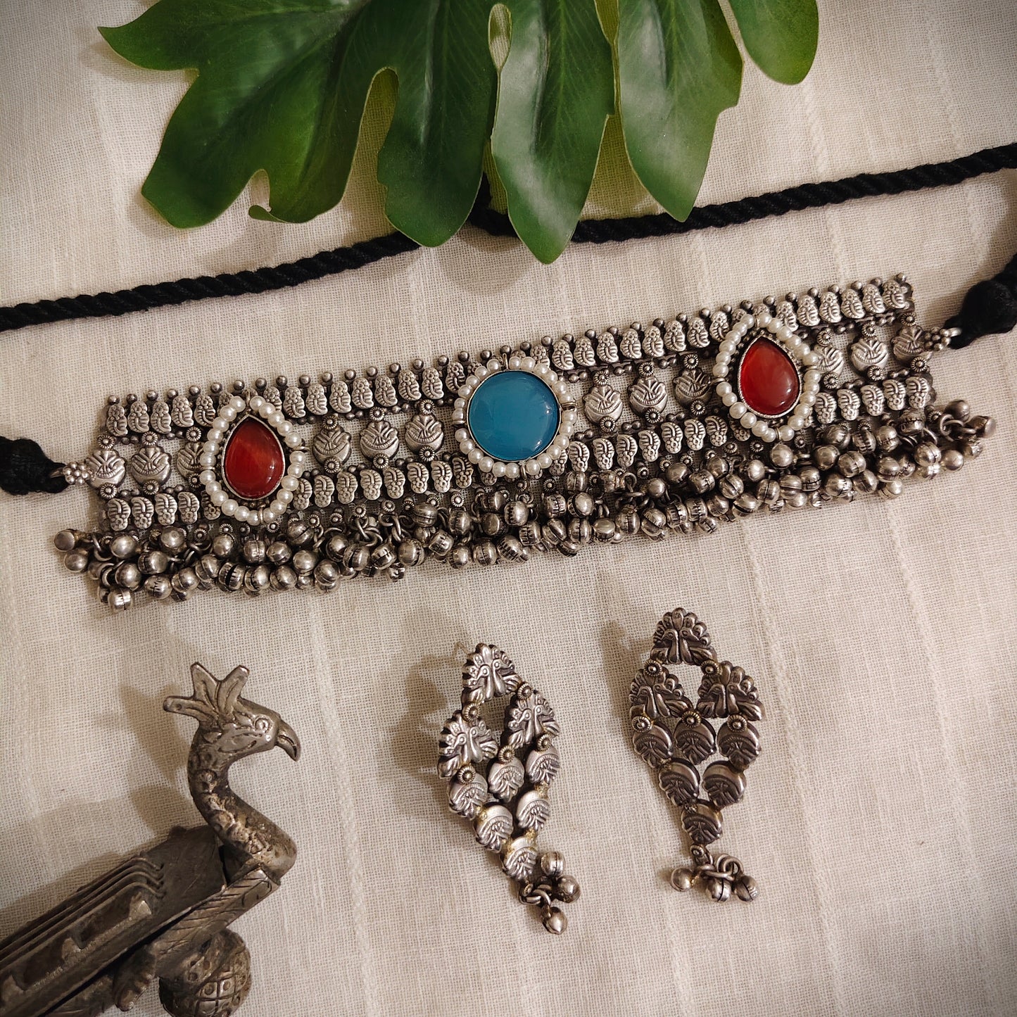 Beautiful Designer Stone Embedded Choker With Earrings