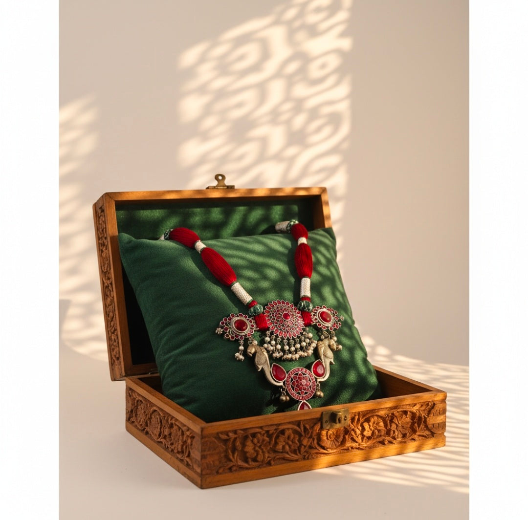 Beautiful Designer Stone Embedded Pendant Long Handmade Dori Necklace (no earrings)