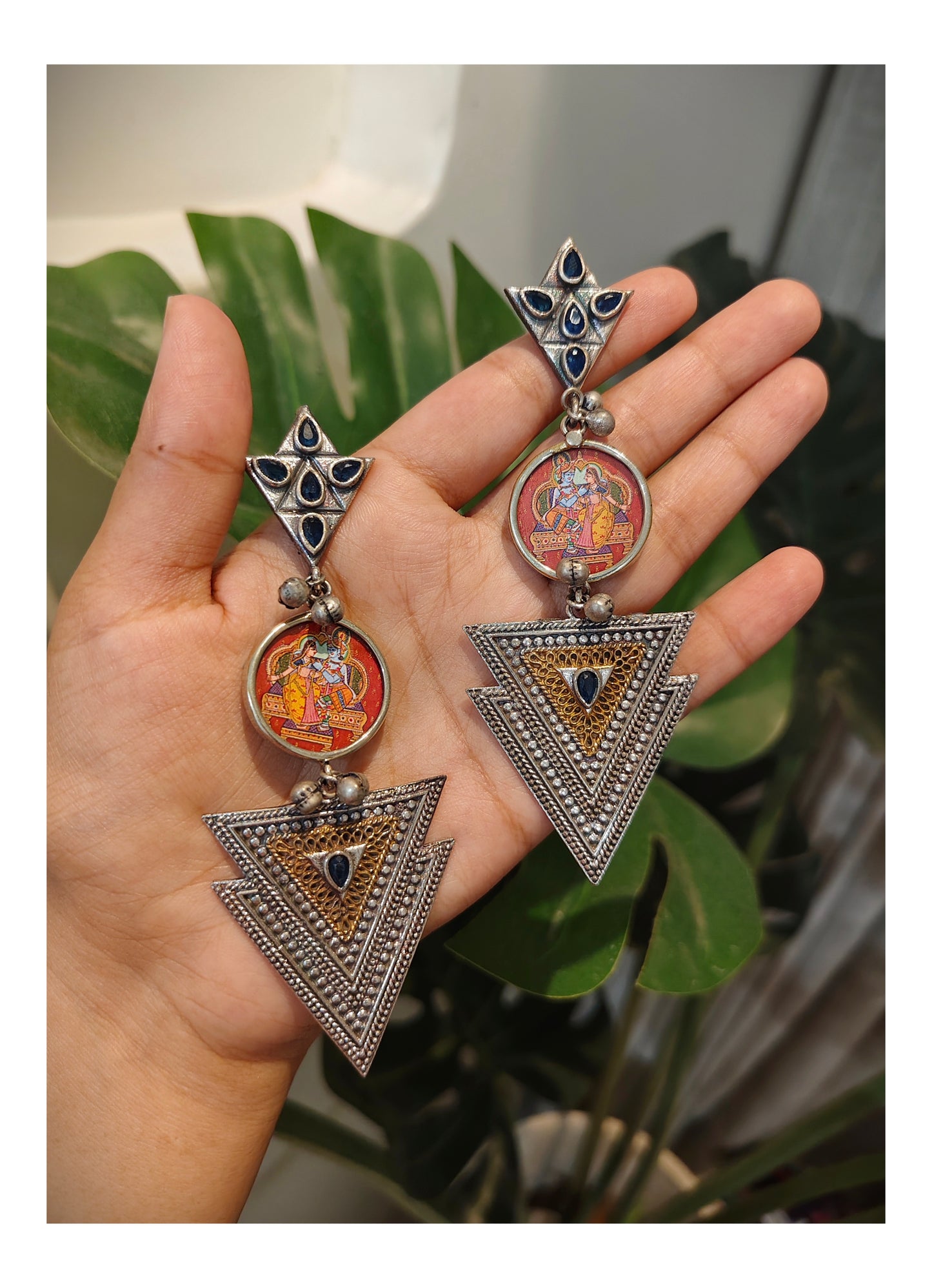 Beautiful Designer Painting Dual Tone Long Earrings