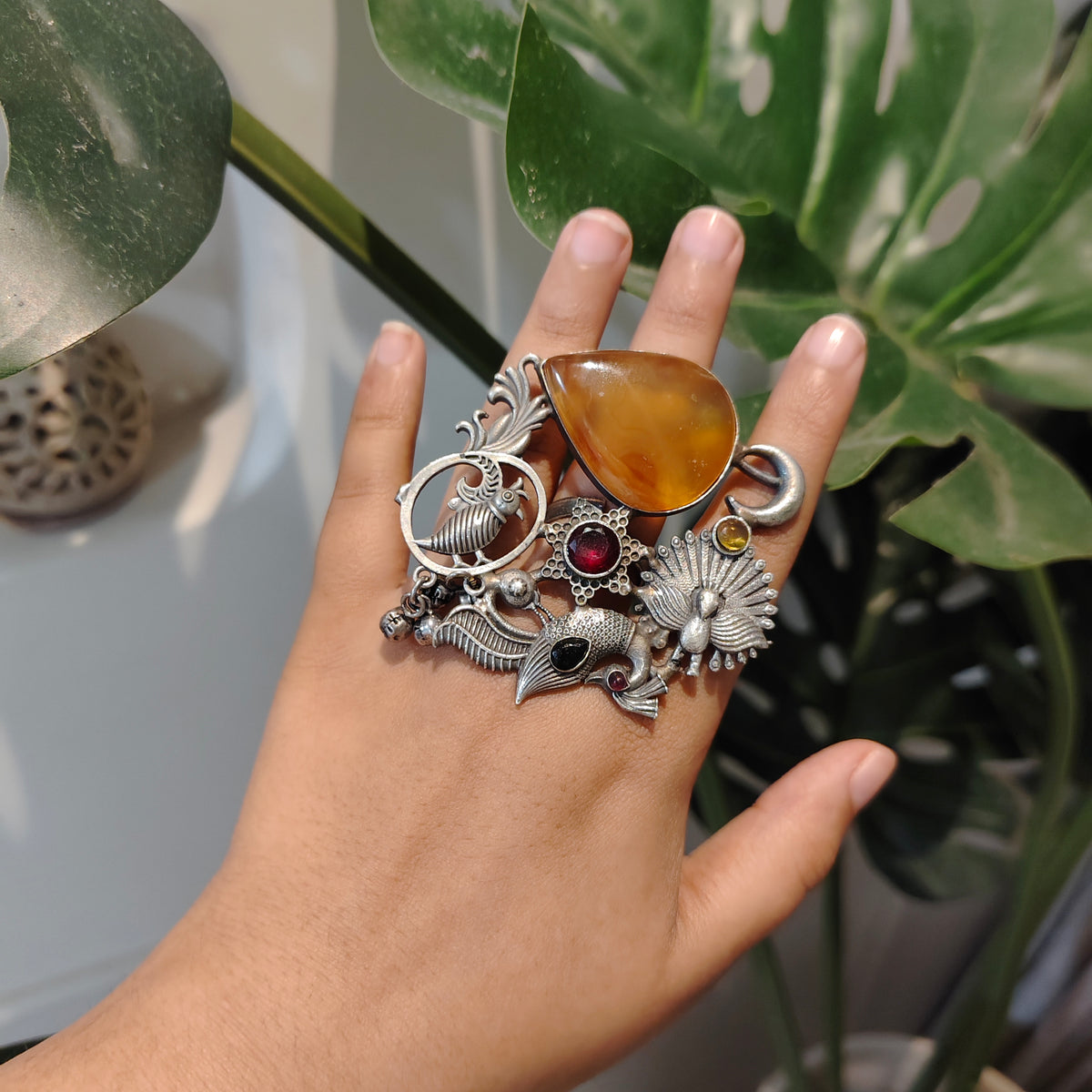 Beautiful Designer Fusion Stone Embedded Adjustable Ring
