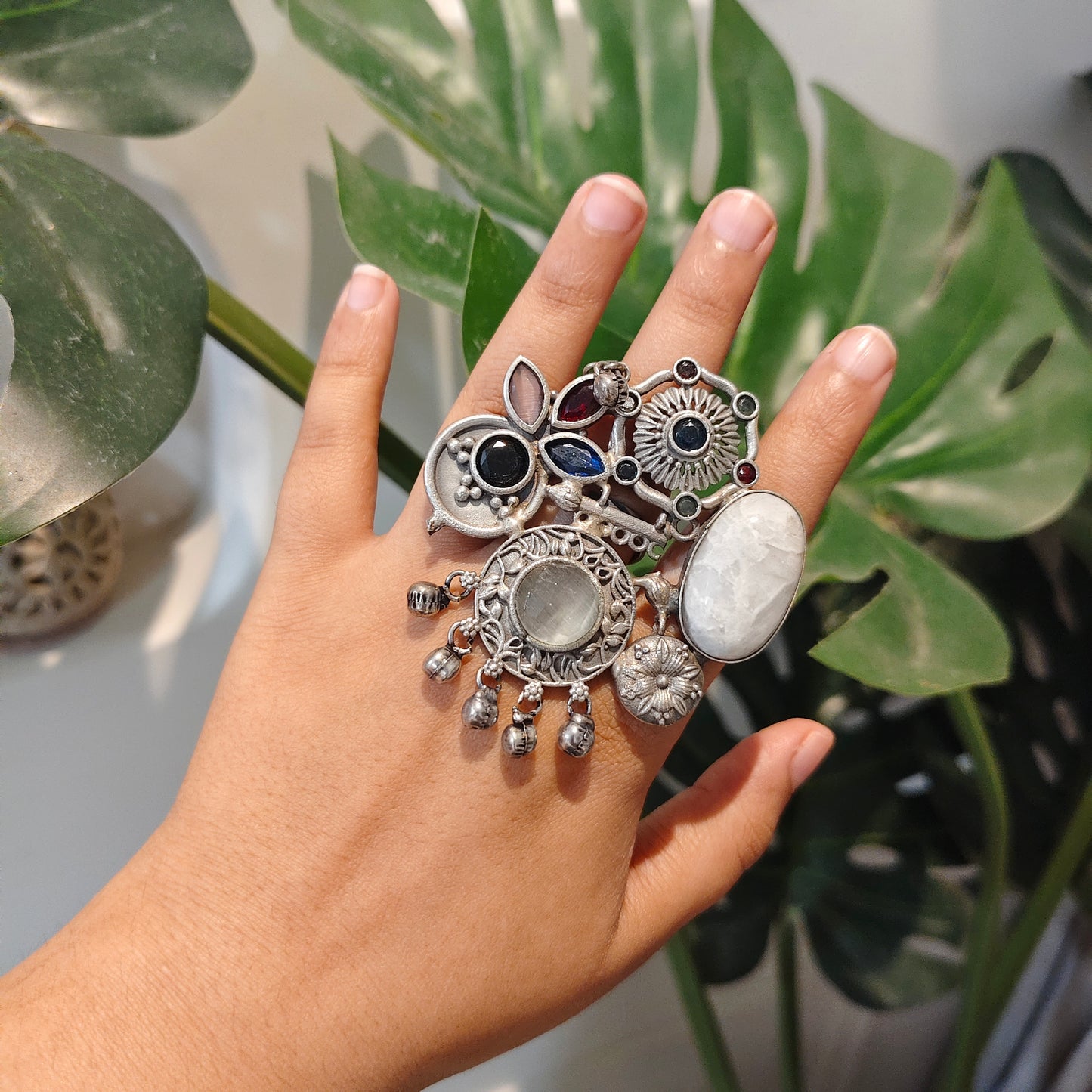 Beautiful Designer Fusion Stone Embedded Adjustable Ring