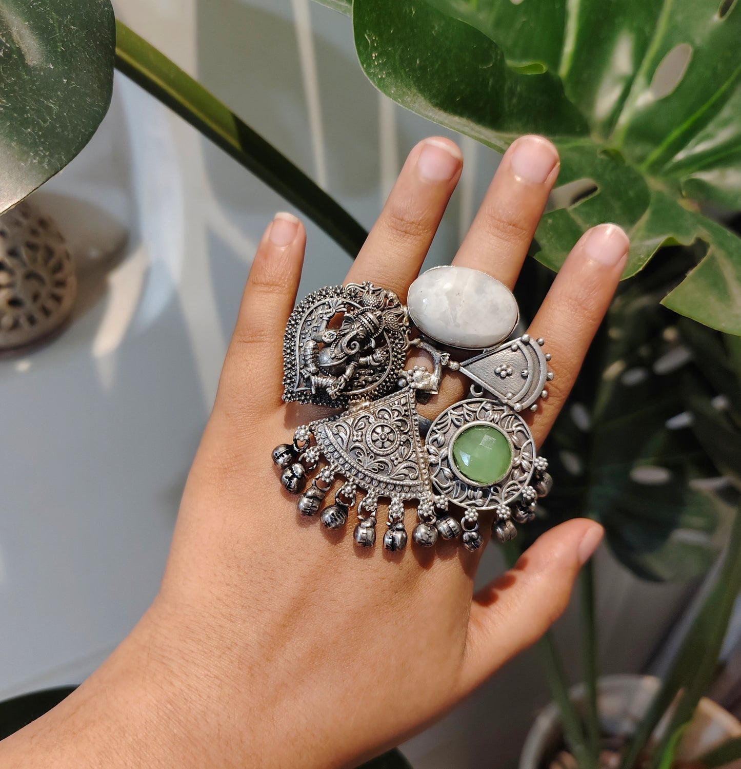 Beautiful Designer Fusion Stone Embedded Adjustable Ring