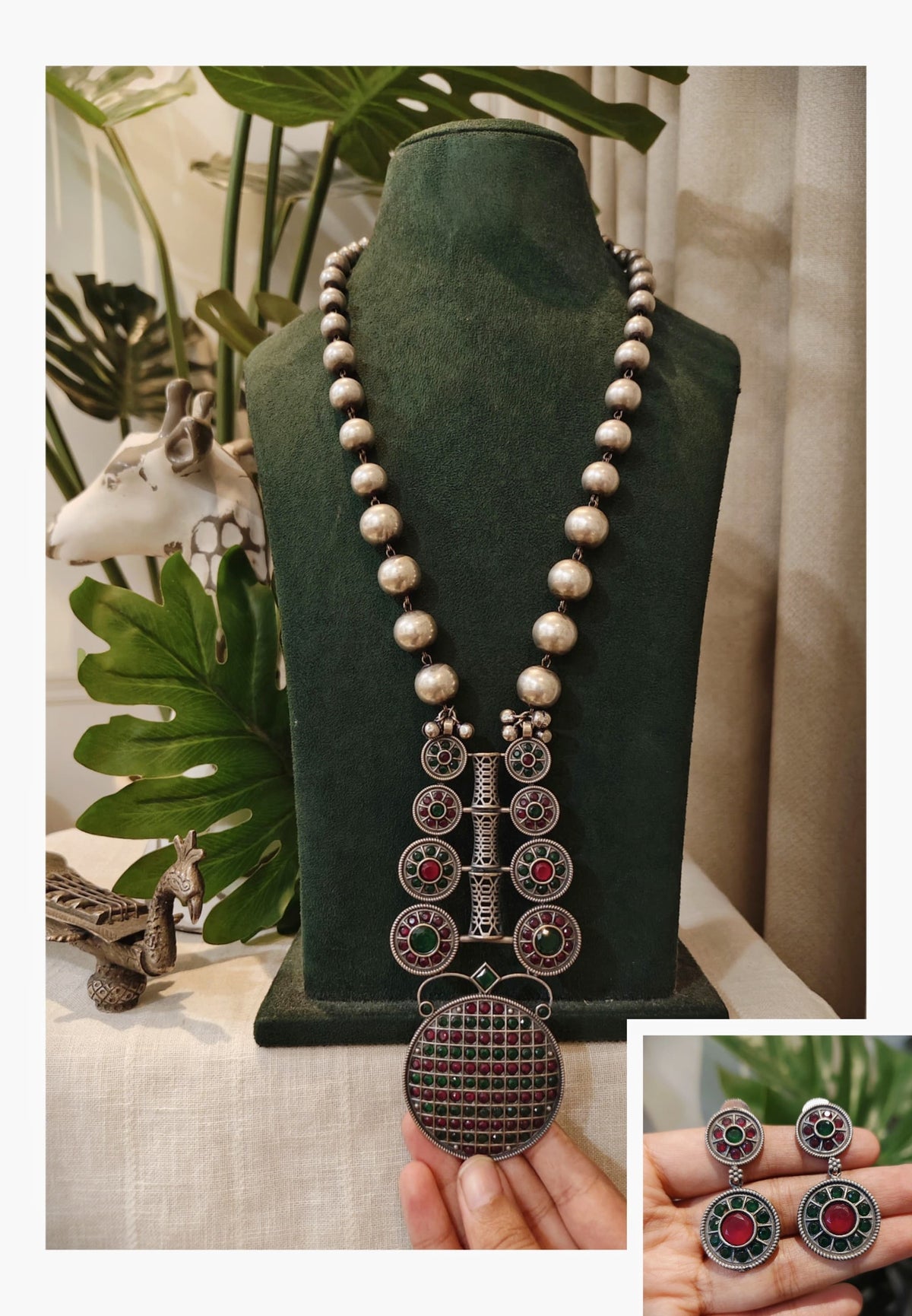 Beautiful Designer Stone Embedded Pendant Necklace With Earrings
